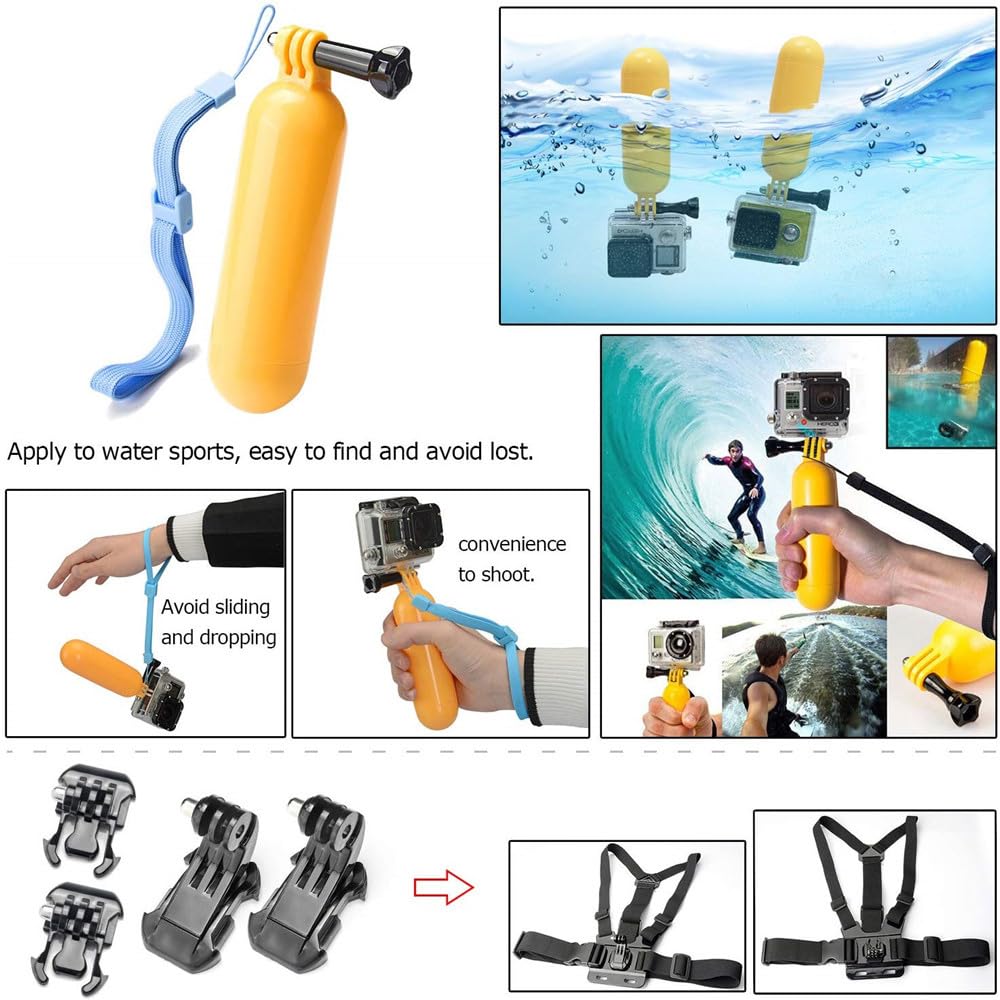 50-in-1 Action Camera Accessories Kit for GoPro Hero 13/12/11/10/9, DJI Osmo Action 2/3/4/Pro 5, Insta360 X2/X3 - Waterproof Durable Case Included - Perfect for Vlogging, Travel, Sports & Underwater Adventures
