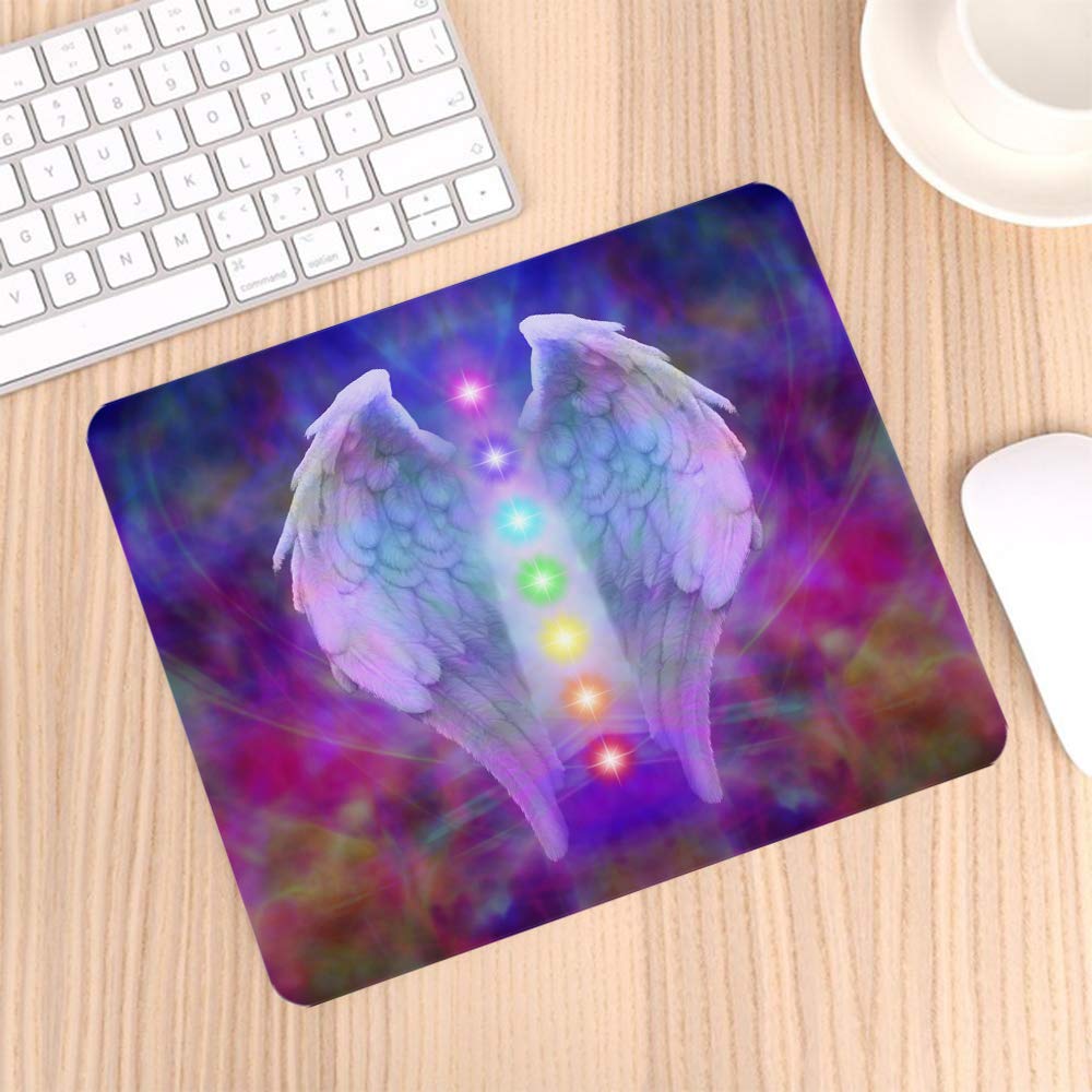 Reiki Angel Wings & Seven Chakras Healing Mouse Pad - Non-Slip Rubber Gaming Mousepad for PC, Laptop, Office & Home (9.5
