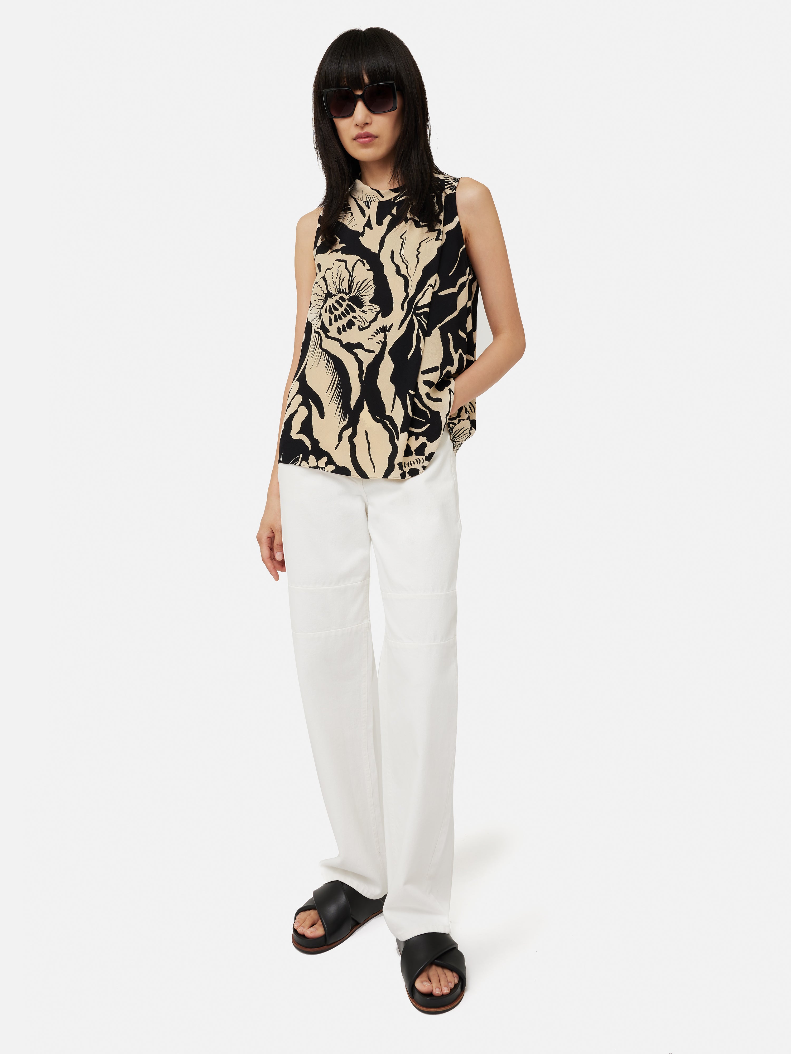 Floral Print Cowl Neck Top for Women - Elegant Monochrome Blouse for Casual Wear, Office & Date Night