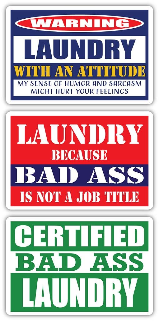 Certified Bad Ass Laundry Stickers (3-Pack) - Funny Occupation & Career Gift - 3M Vinyl Decals for Laptops, Hard Hats, Windows - Perfect for Laundry Rooms, Workstations & Gifts