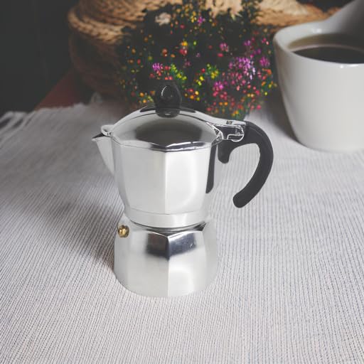 IMUSA 6-Cup Stovetop Espresso Maker with Heart-Shaped Knob - Silver Moka Pot for Italian Coffee - Perfect for Home, Office & Camping Brewing