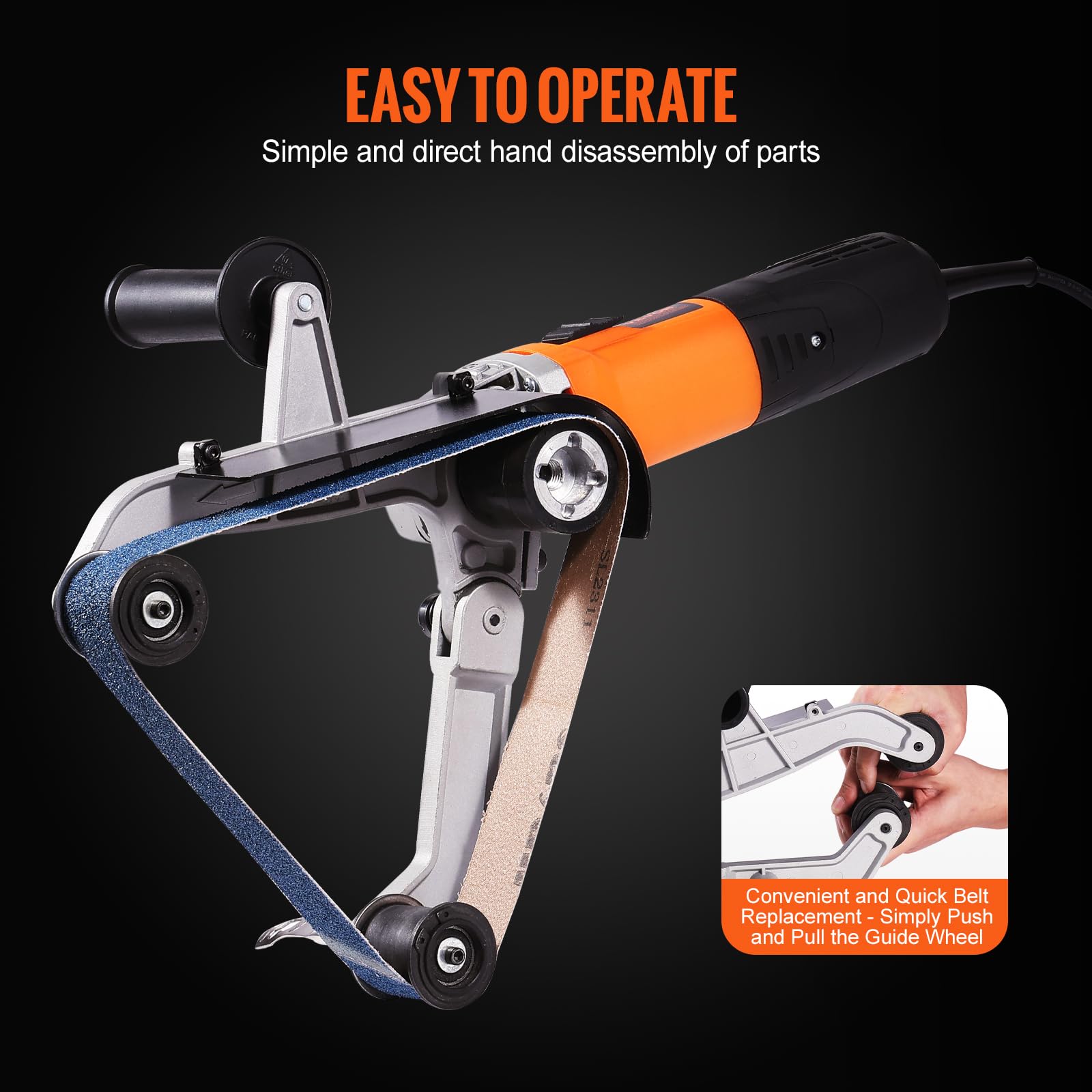 VEVOR 1000W Professional Pipe Tube Polisher & Belt Sander Machine - 6 Variable Speeds (1100-3200 RPM) with 50 Sanding Belts for Metal Finishing, Rust Removal & Surface Burnishing - Ideal for DIY Projects, Metalworking & Automotive Repair