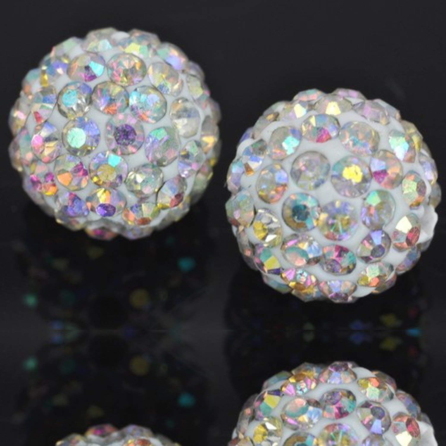 RUBYCA 50pcs 12mm White AB Crystal Pave Czech Clay Beads for Shamballa Bracelet Making - DIY Jewelry, Boho Accessories, Handmade Craft Projects