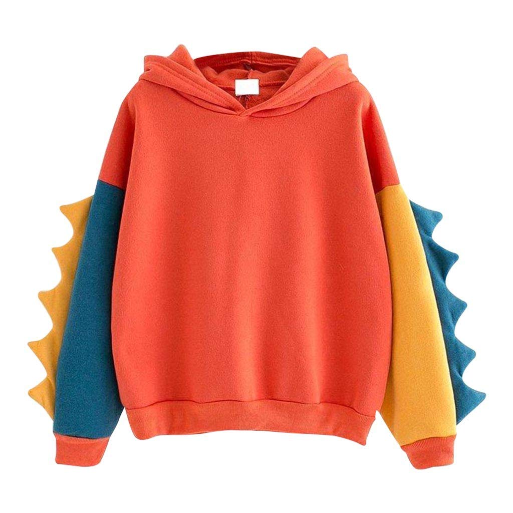 Dinosaur Print Sweatshirt for Women - Loose Long Sleeve Casual Top with Splice Design | Trendy Junior Blouse for Everyday Wear, School, and Outings