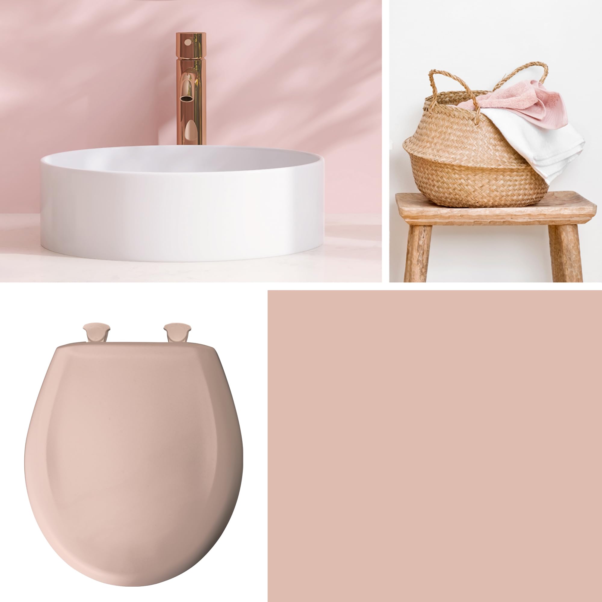Bemis Classic Colors Slow Close Toilet Seat - Easy Clean Hinges & Durable Plastic - Elongated Toilet Seat in Venetian Pink - Perfect for Bathroom Upgrade & Home Renovation