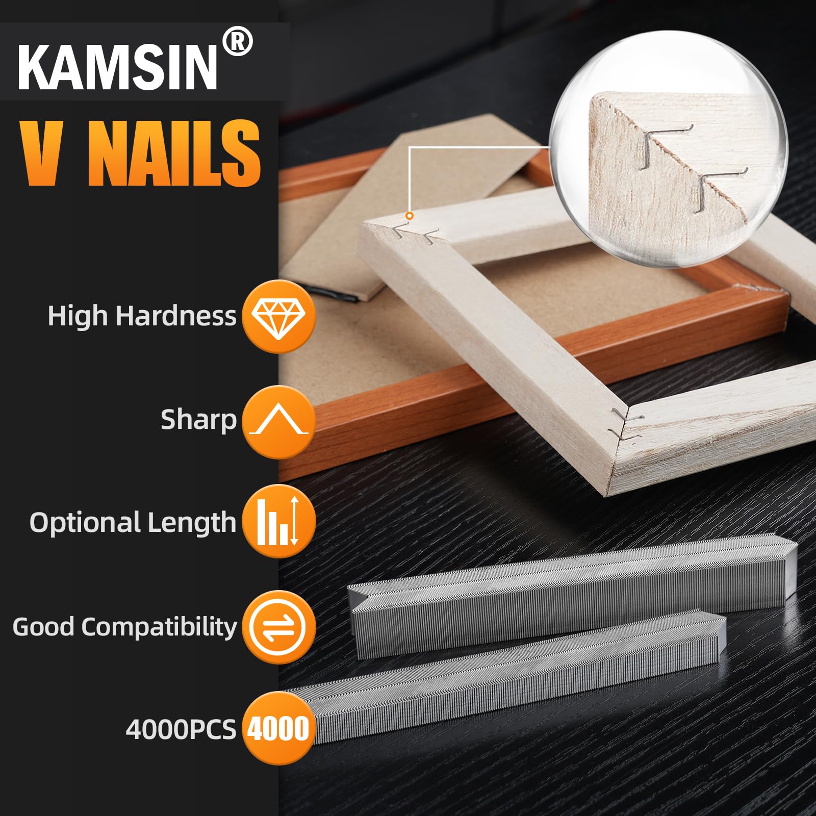 3/16'' (5mm) V Nails 4000PCS - 30 Gauge Picture Framing Brad Nails for V Nailer - Perfect for Joining Wood Corners & DIY Picture Frames Making - Ideal for Home Decor, Art Projects and Professional Framing Work
