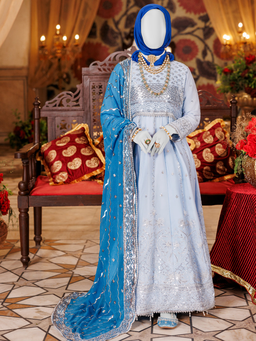 Elegant Blue Chiffon Embroidered Suit by J. Junaid Jamshed - Perfect for Weddings, Parties & Special Occasions