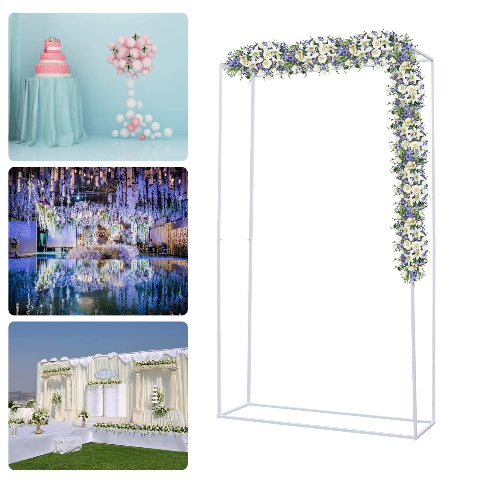 Premium White Metal Square Wedding Backdrop Stand - 2.8M X 1.62M X 0.55M Outdoor Wedding Arch Decor for Ceremony, Reception, Party & Photo Booth Background - Rustic, Boho & Garden Wedding Decorations