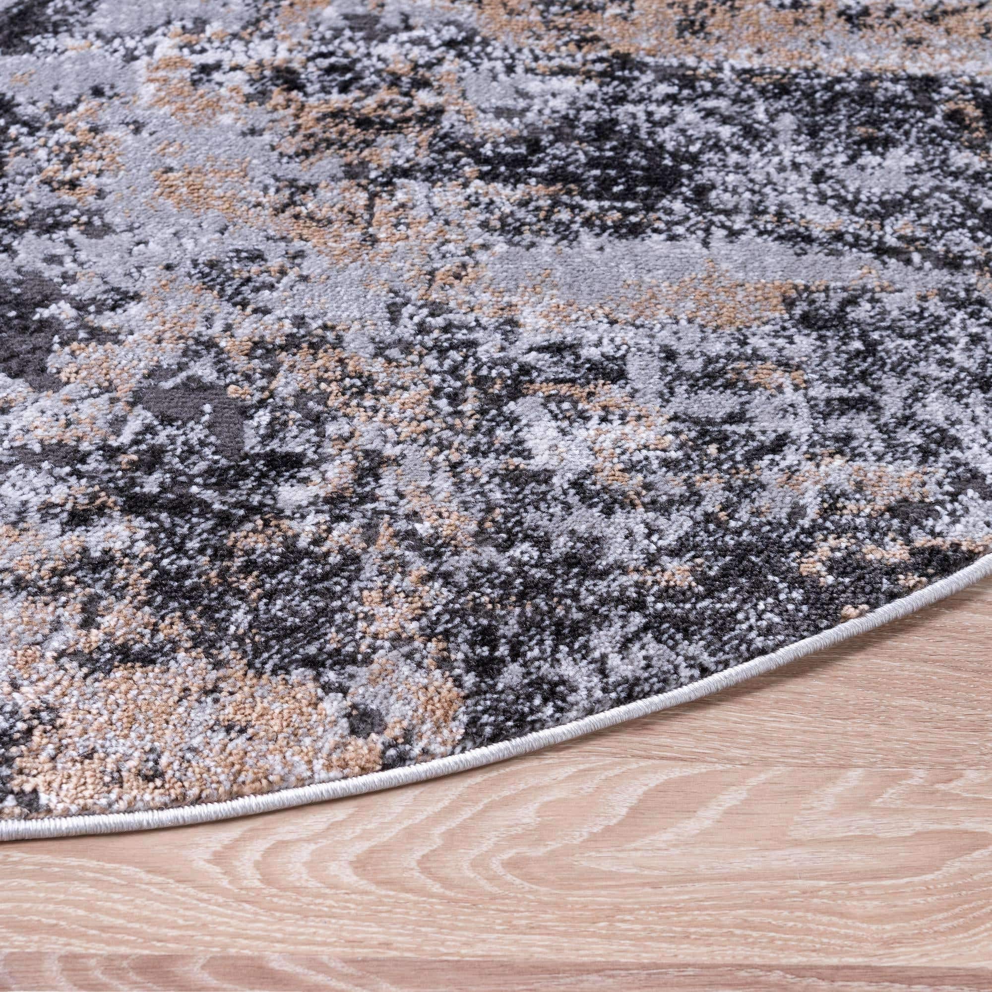 Leipzig Collection 6 Ft Round Beige Low-Pile Rug - Soft Modern Area Rug for Kitchen, Dining Room & Living Room - Easy Clean Non-Shedding Carpet for High Traffic Areas