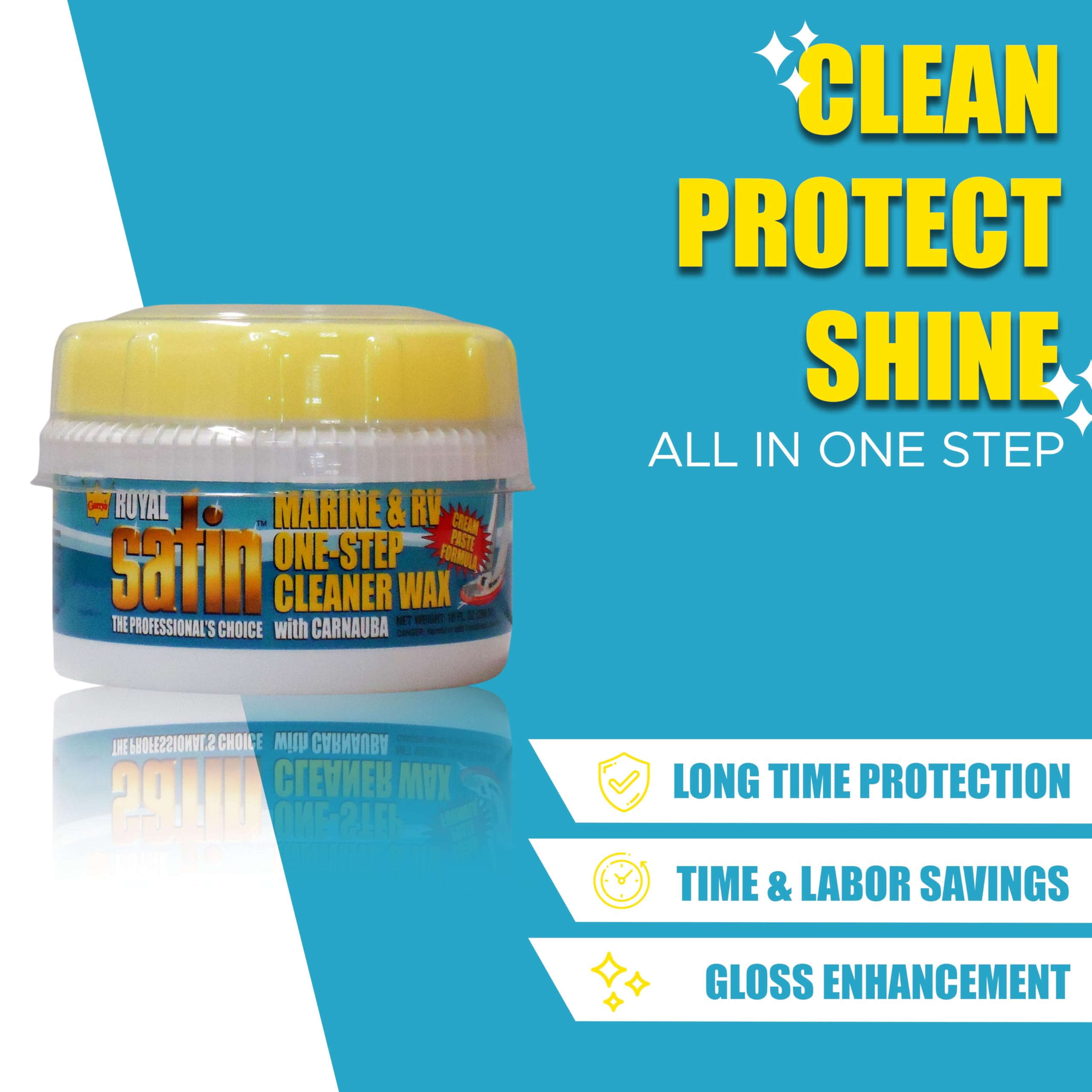 Garry's Royal Satin Marine & RV ONE STEP Cleaner Wax - 10 oz | All-in-One Boat, RV & Vehicle Polish & Protectant | Restores Shine & Protects Against UV Rays