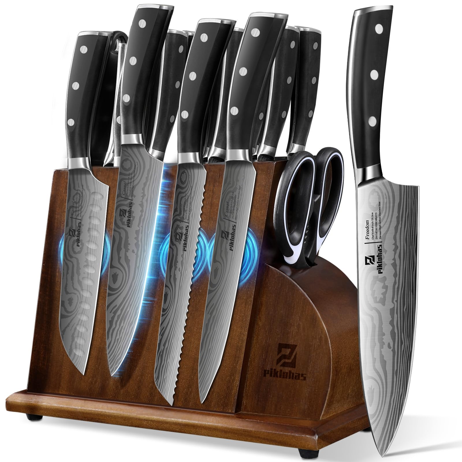 17-Piece German High Carbon Stainless Steel Damascus Chef Knife Set with Wooden Block & Magnetic Holder - Perfect for Home Kitchen, Professional Cooking & Gift Giving