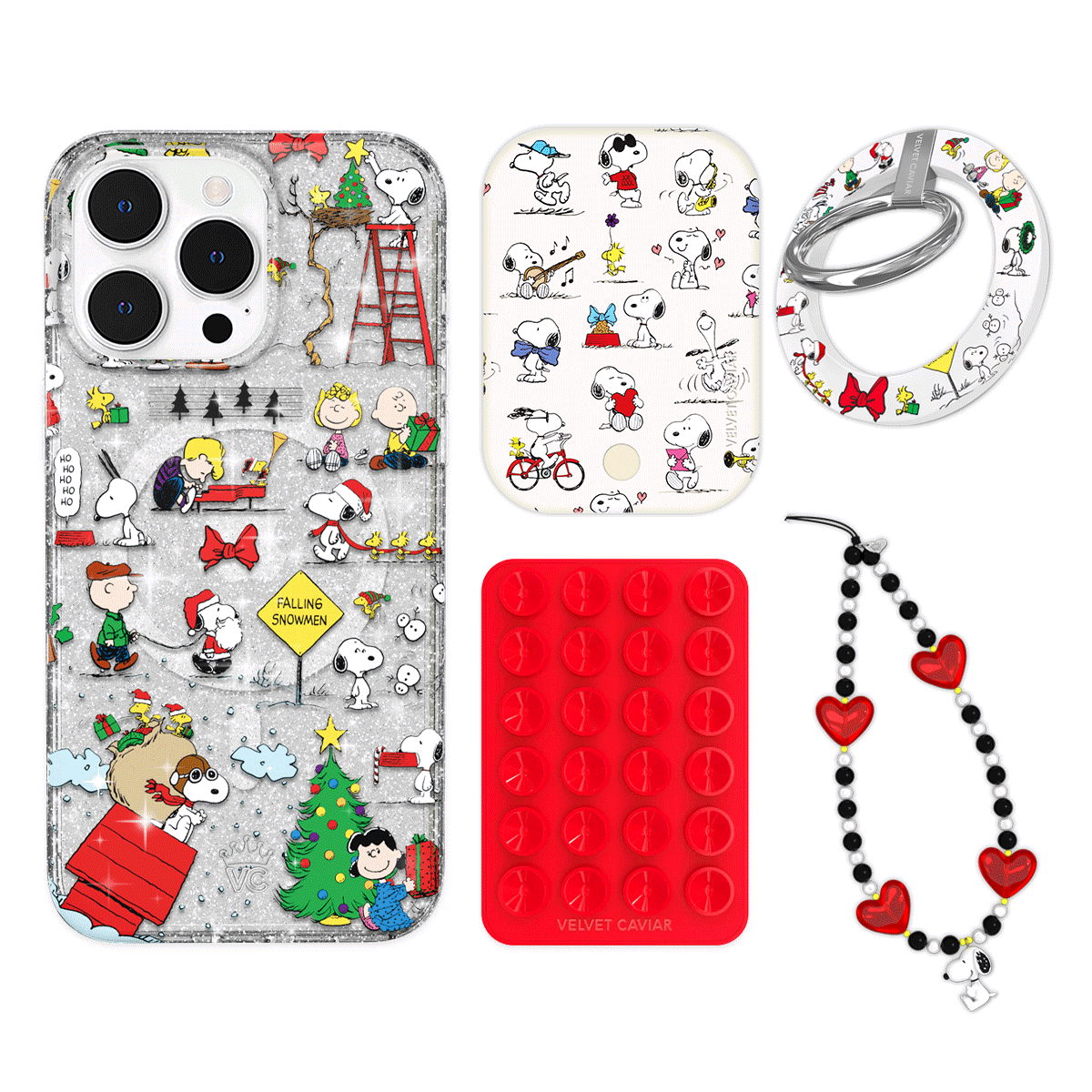 Snoopy Christmas Glitter iPhone Case with Grip - Cute Holiday Phone Cover for iPhone 13/14/15 Pro Max - Perfect for Christmas Gifts & Winter Travel Accessories