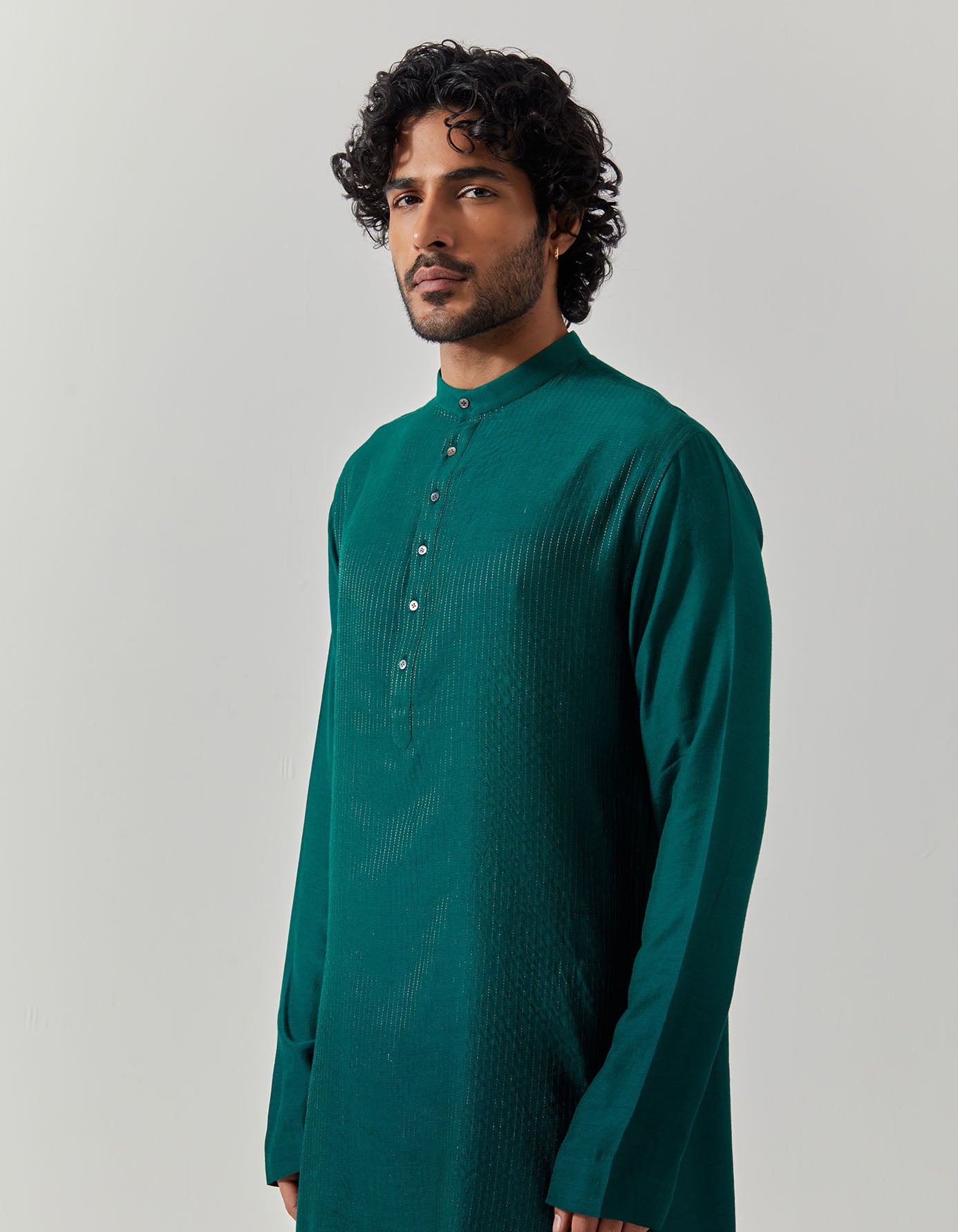 Roshan Bade Miyan Kurta - Premium Muga Satin Green Men's Traditional Indian Kurta for Festivals & Weddings