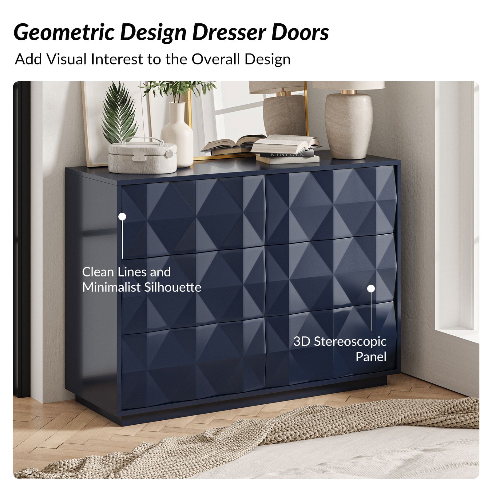 Modern 6-Drawer Dresser with Geometric Design - 50