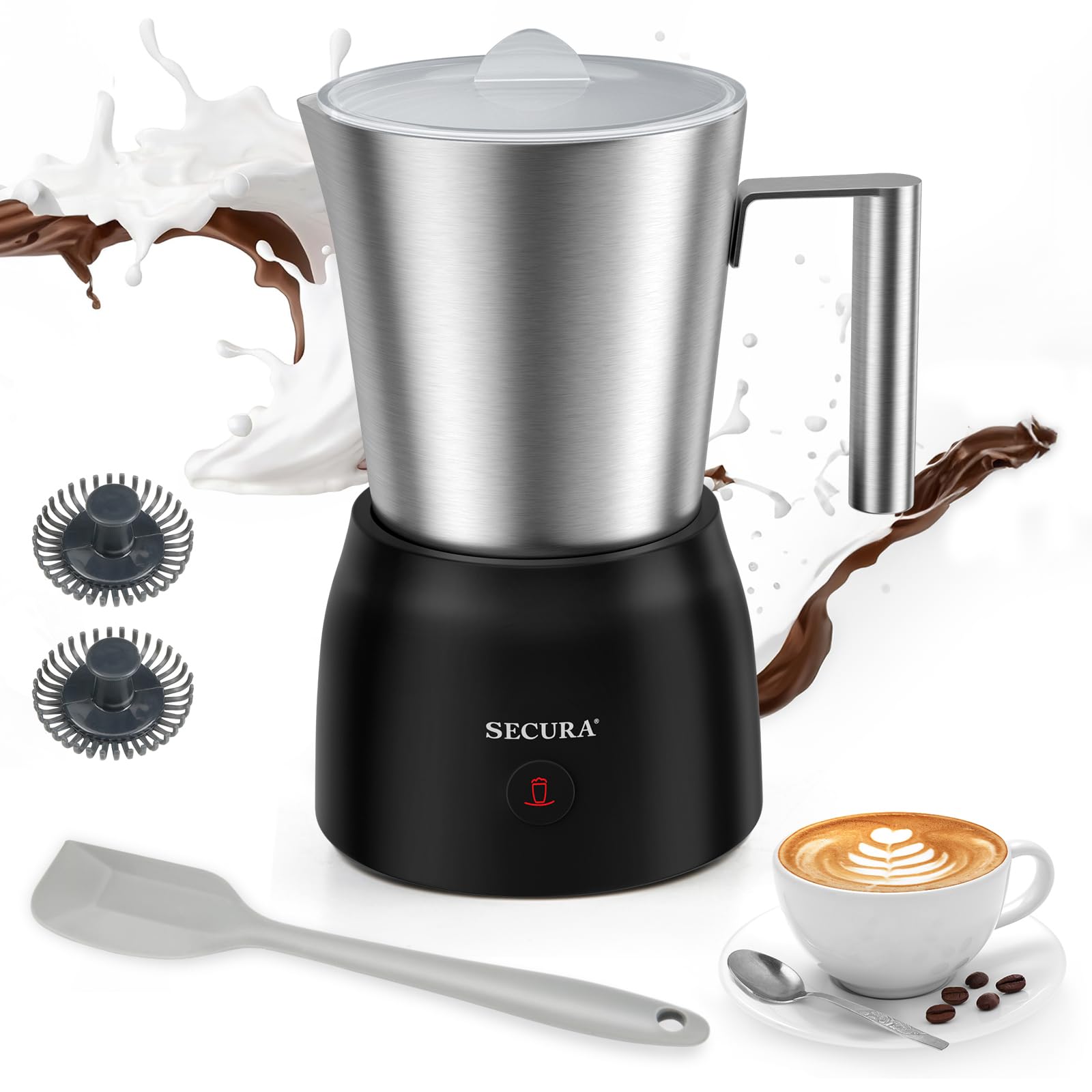 Secura 17oz Electric Milk Frother and Steamer - Stainless Steel Hot & Cold Foam Maker for Lattes, Cappuccino, Hot Chocolate - Upgraded 2-in-1 Whisks, Non-Stick Teflon-Free Design - Perfect for Coffee Shops, Home Baristas and Breakfast Drinks