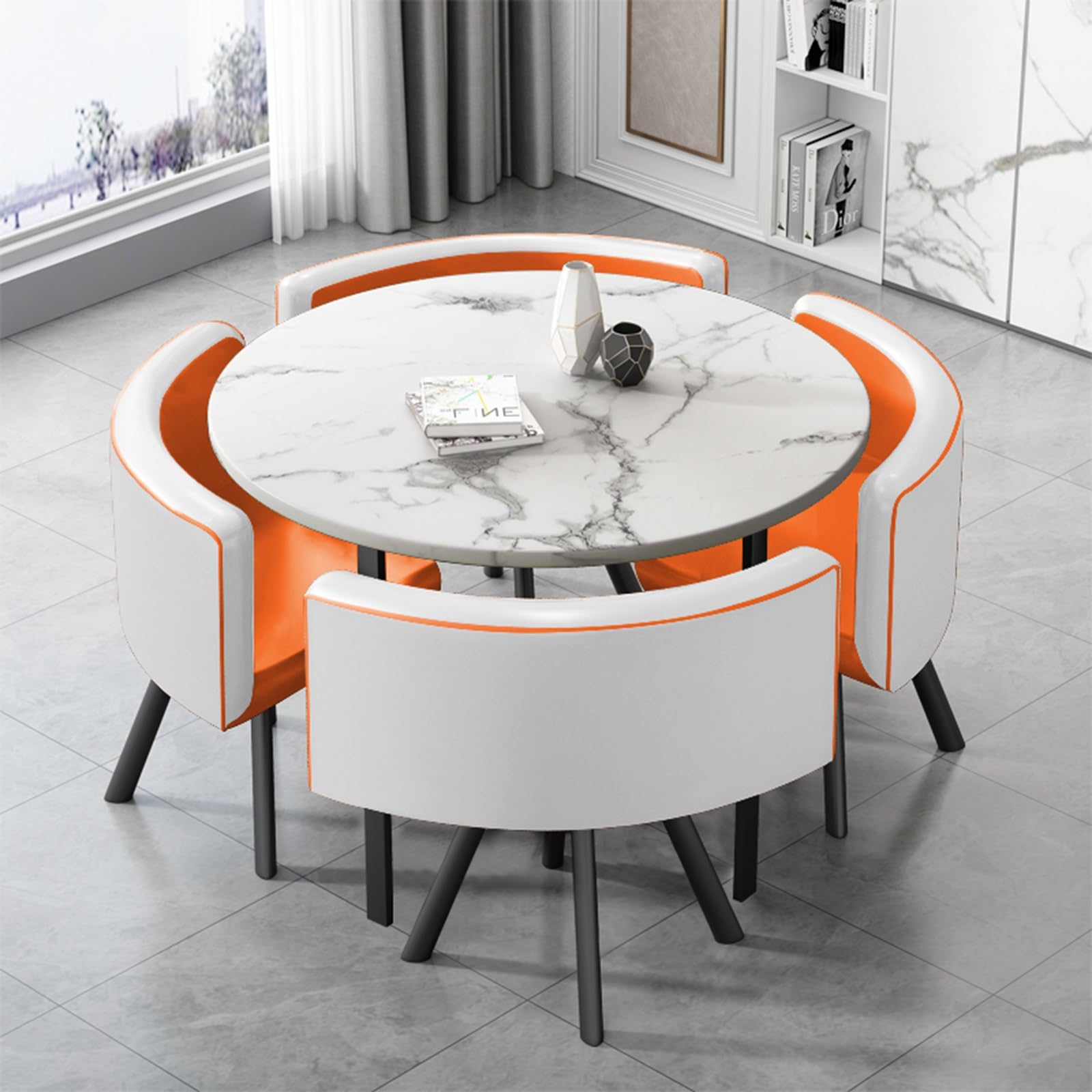 Modern Business Negotiation Dining Table and Chair Set - Stylish Reception Table & Chair Combo for Coffee Shops, Milk Tea Cafes (Orange) - Perfect for Office Meetings, Lounge Areas, and Small Business Spaces