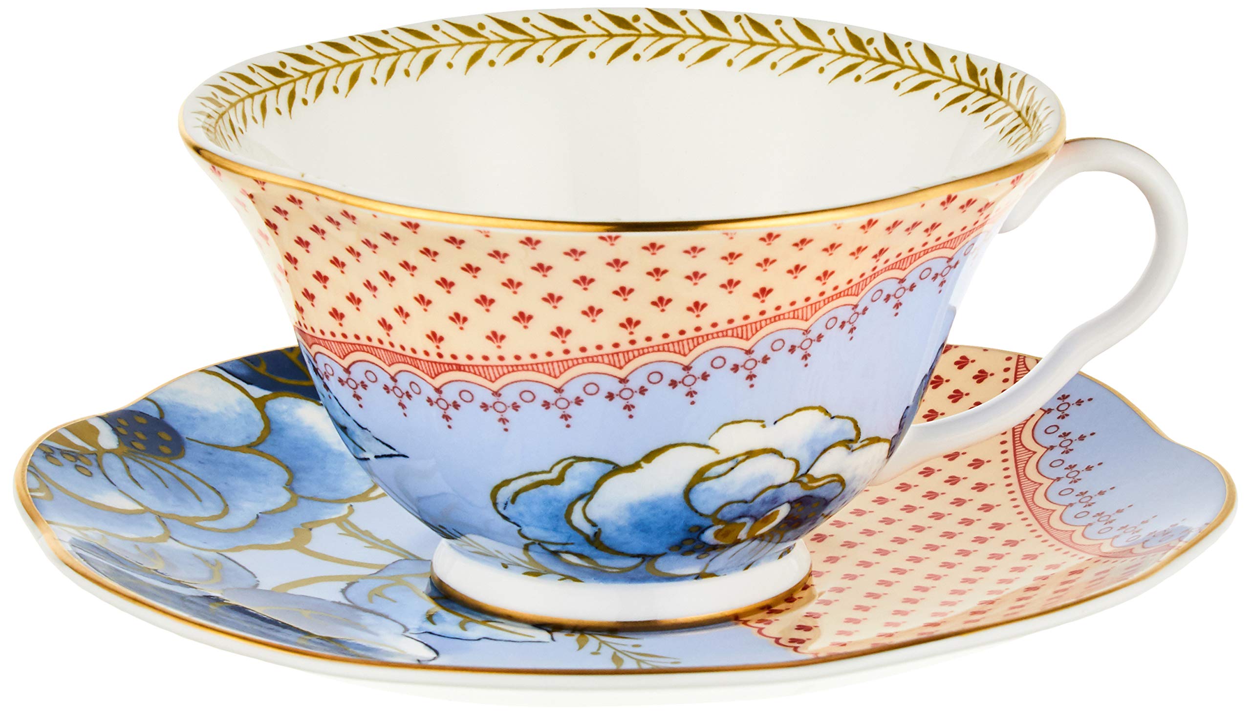 Wedgwood Butterfly Bloom Blue Peony Fine Bone China Teacup and Saucer Set - Elegant English Tea Set for Afternoon Tea, Bridal Shower, and Home Decor
