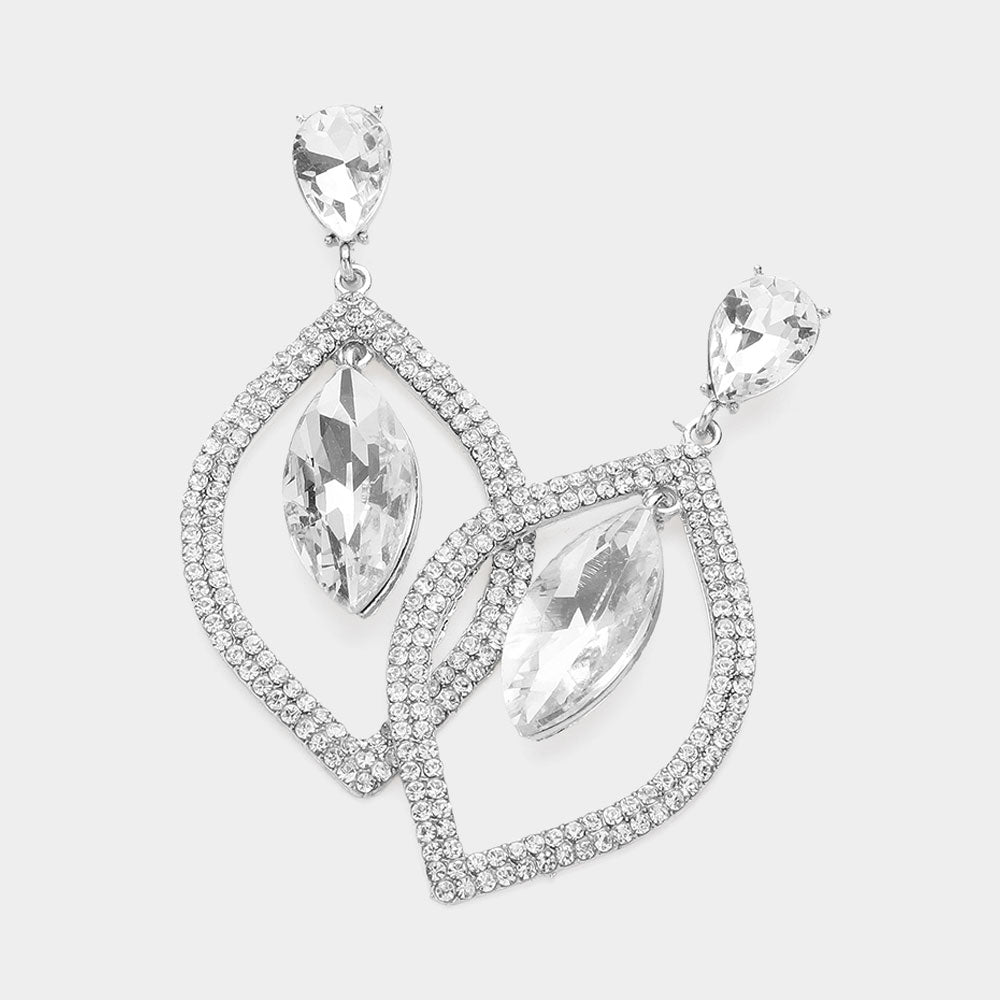 Sparkling Clear Teardrop Marquise Rhinestone Earrings - Open Circle Design for Pageants & Headshots | Elegant Costume Jewelry for Prom, Weddings & Special Occasions