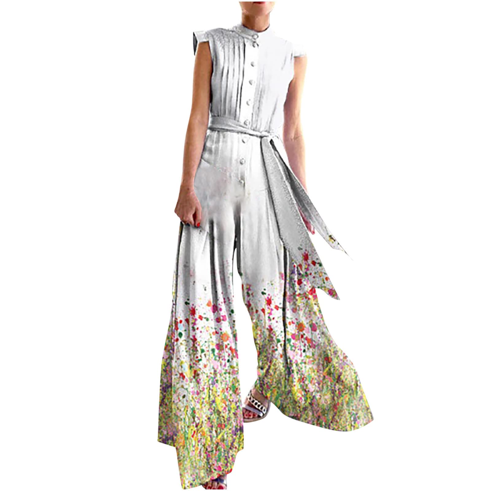 Women's Workout Leggings Jumpsuit - Loose Fit Sleeveless Printed Activewear Set with Waistband | Gym, Yoga, Running & Casual Wear