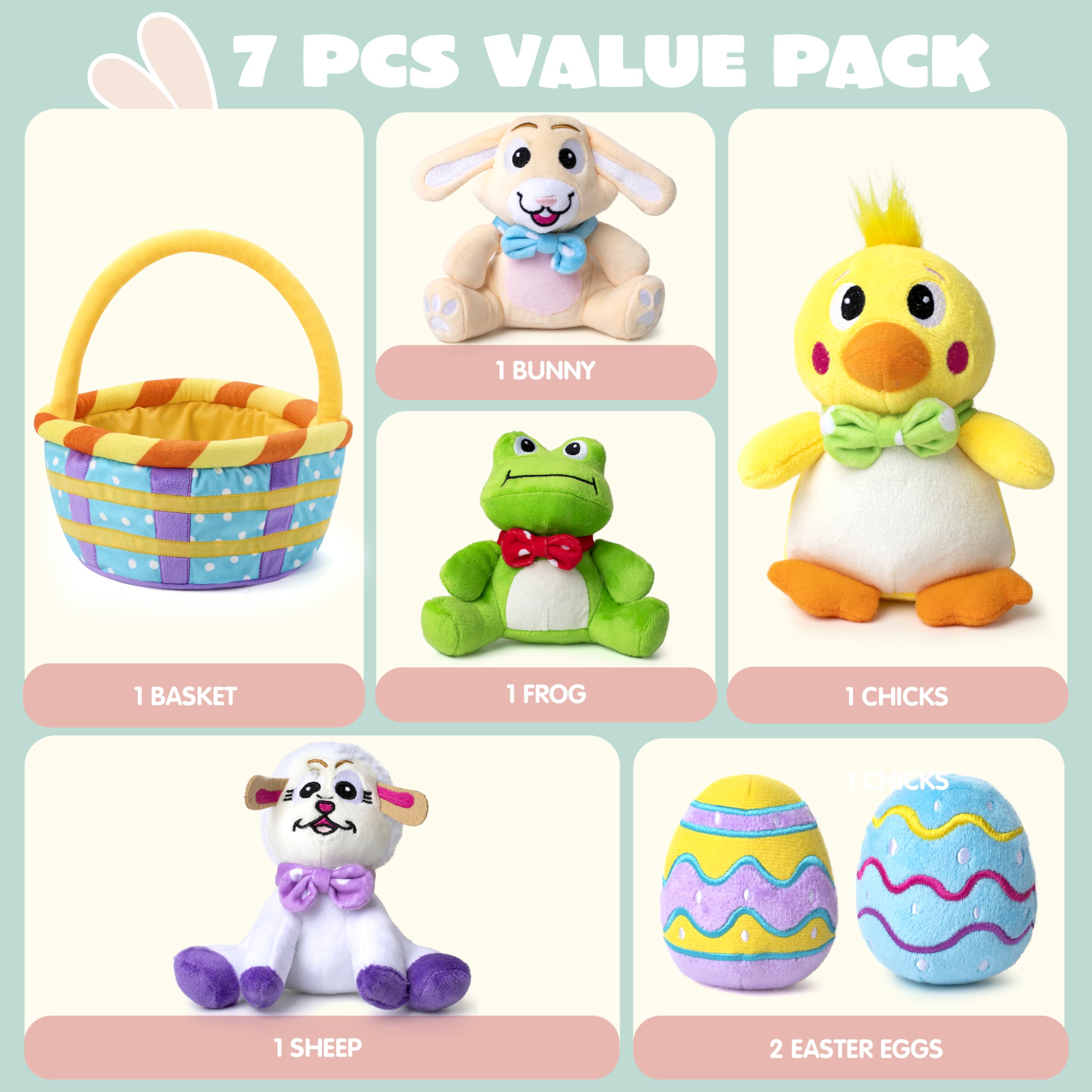 JOYIN 7-Piece Easter Basket Set with Stuffed Plush Toys for Kids - Easter Egg Hunt, Party Favors, Basket Stuffers & Decorations - Perfect for Easter Celebrations, Baby Showers & Kids' Birthday Parties