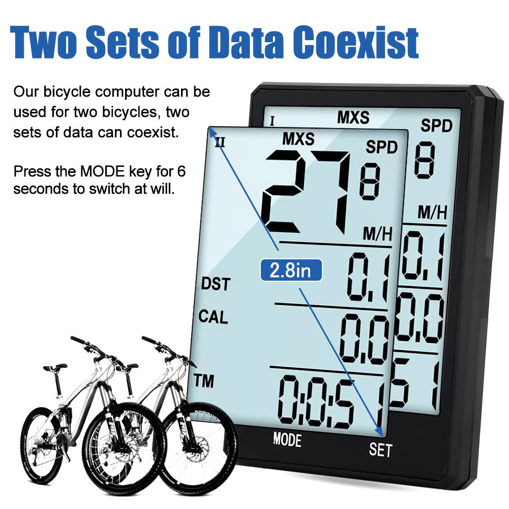 Wireless Bike Computer with Waterproof Odometer - 2.8