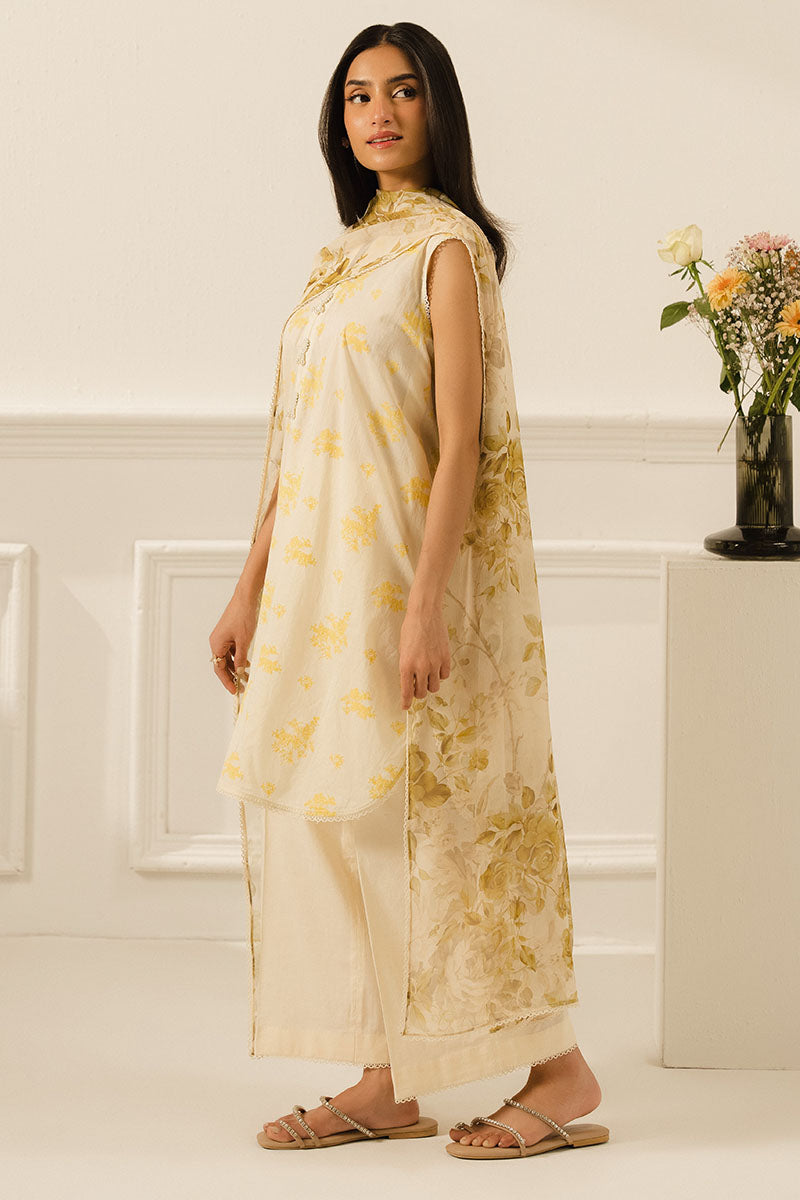 Mustard Melody 3-Piece Printed Lawn Suit for Women - Floral Summer Outfit - Perfect for Parties, Weddings & Casual Wear