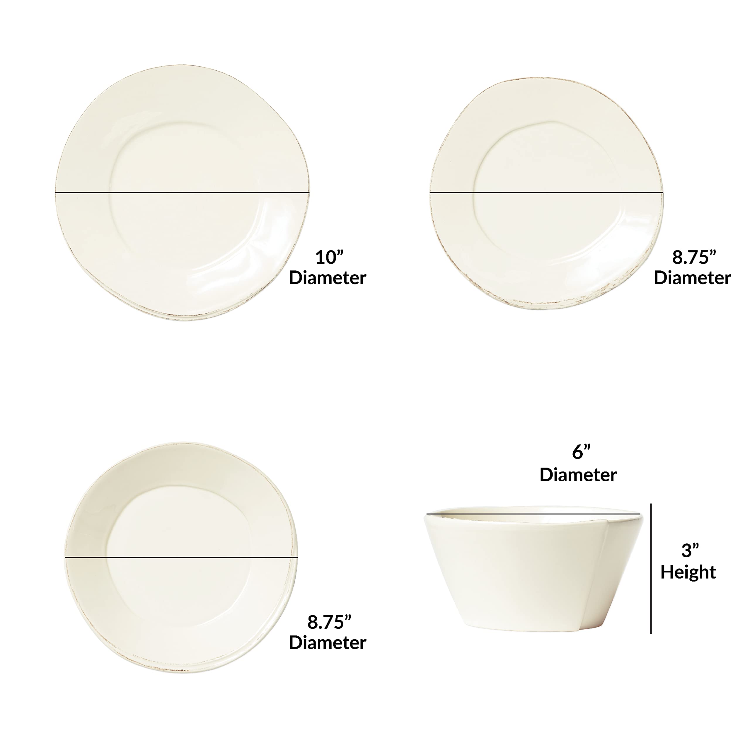 Vietri Lastra Linen 4-Piece Stoneware Dinnerware Set - Handcrafted Tuscan Bowls & Plates for Elegant Dining | Perfect for Dinner Parties, Holiday Meals & Upscale Restaurant Style Table Settings