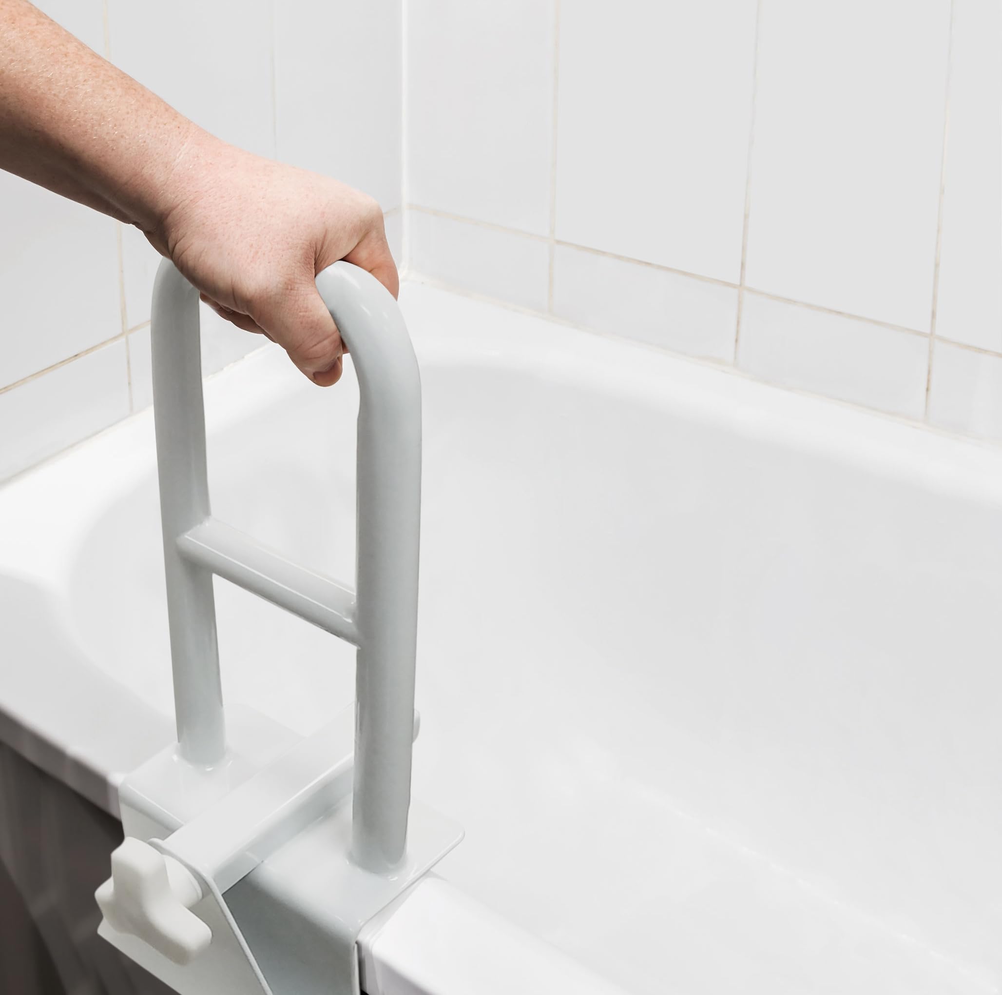 Vaunn Medical Adjustable Bathtub Safety Rail & Tool-Free Shower Chair Combo - Non-Slip Bathroom Grab Bar & Wide Seat Shower Stool for Elderly & Disabled - Ideal for Bathroom Safety & Mobility Assistance