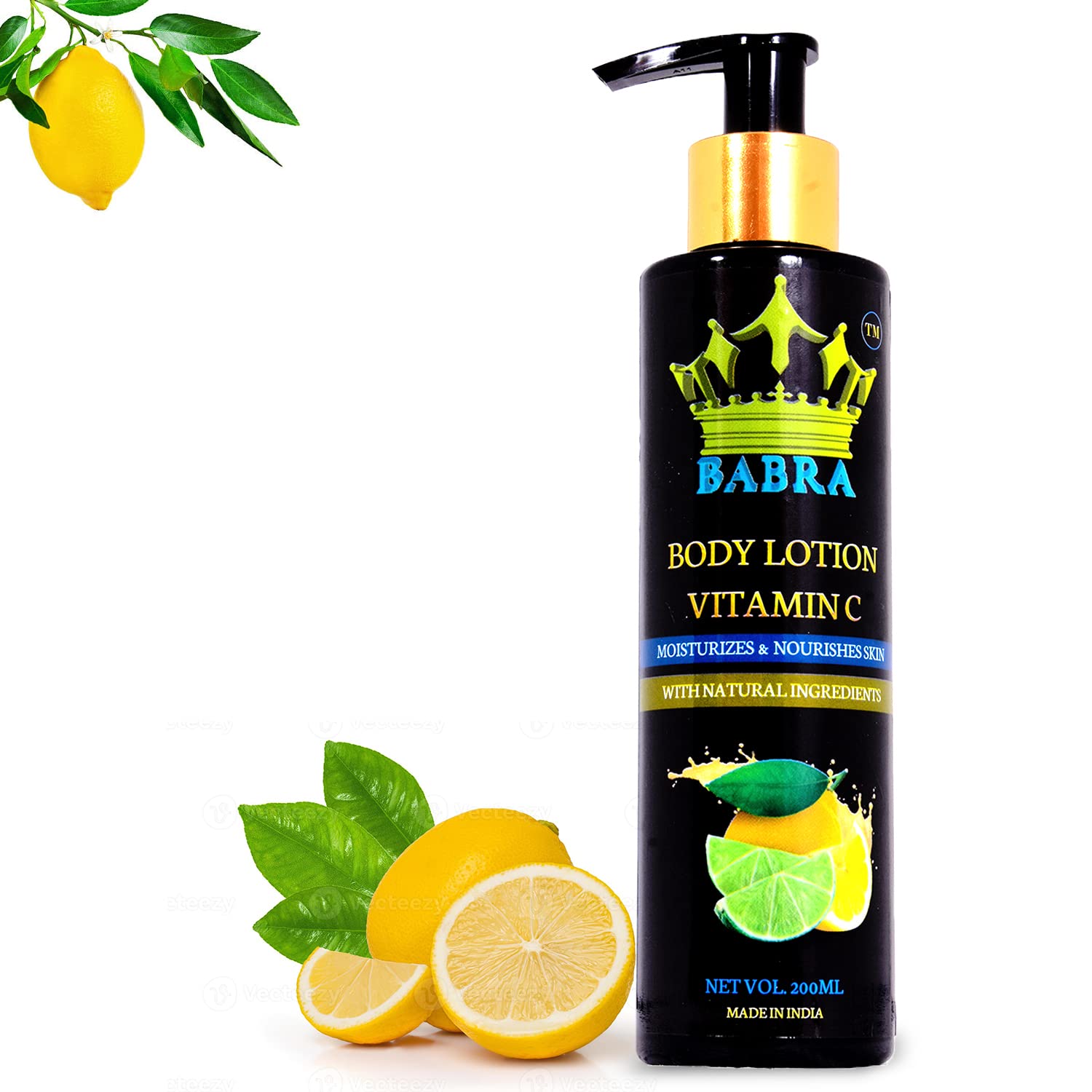 Babra Vitamin C Body Lotion for Men & Women - 100% Natural Moisturizer for Dry & Normal Skin | Deep Hydration & 72h Moisture Lock | Brightens & Nourishes for Healthy Glow | 200ml - Perfect for Daily Skincare Routine, Post-Workout Recovery & Winter Dryness Relief
