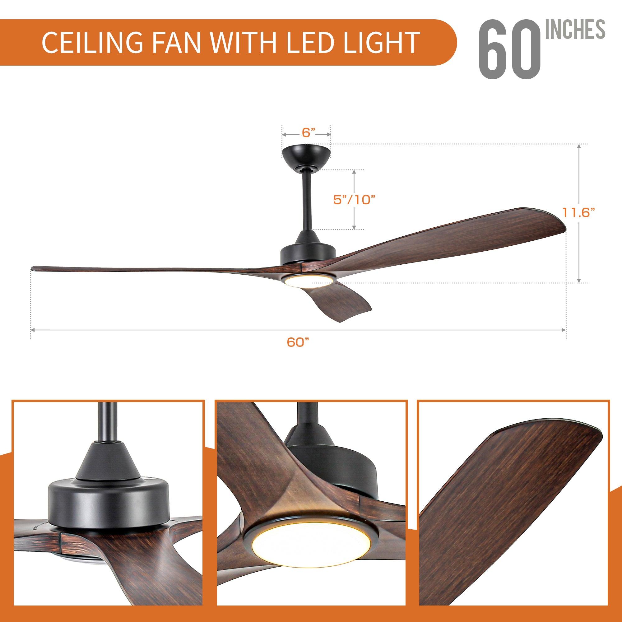 60 Inch Alexi DC Motor Modern Ceiling Fan with LED Light and Remote Control - Perfect for Living Room, Bedroom, and Office Spaces