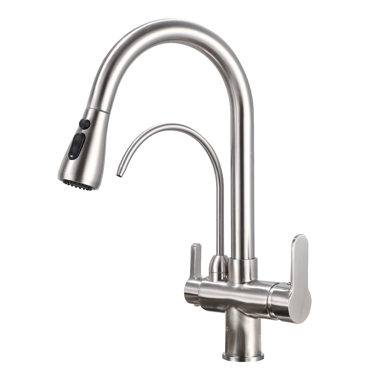 Premium 3-in-1 Kitchen Sink Faucet with Pull Down Sprayer & Water Filter - Brushed Nickel Brass Drinking Water Faucet for Reverse Osmosis Systems - Perfect for Modern Kitchens, Home Renovations, and Clean Water Solutions