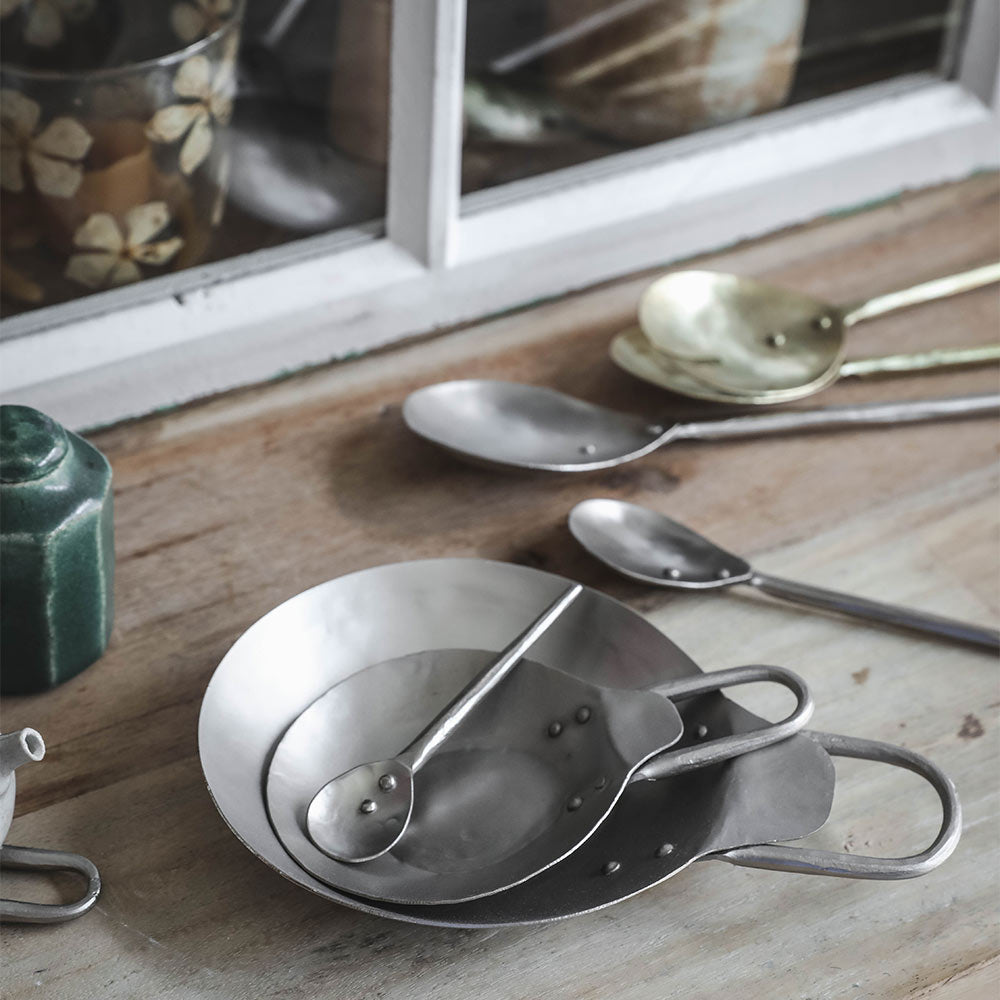 Hand Forged Pewter Spoon Rest Set - Elegant Kitchen Utensil Holder for Cooking & Serving - Perfect for Stovetop, Countertop, and Dining Table Use