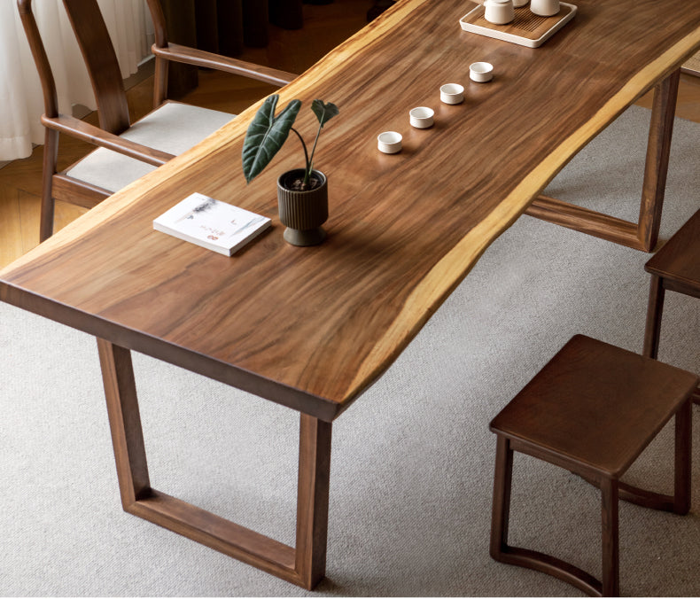 Premium Black Walnut Solid Wood Dining Table with Natural Edge - Large Top for Kitchen, Dining Room & Home Decor