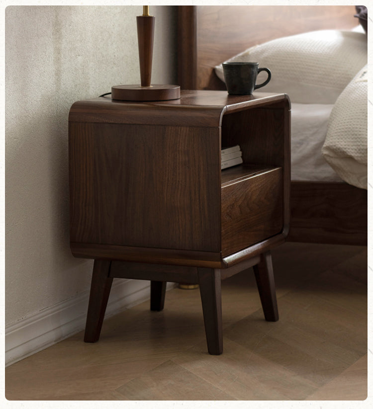 Premium Black Walnut & Ash Solid Wood Modern Nightstand - Stylish Bedside Table for Bedroom, Living Room, or Office