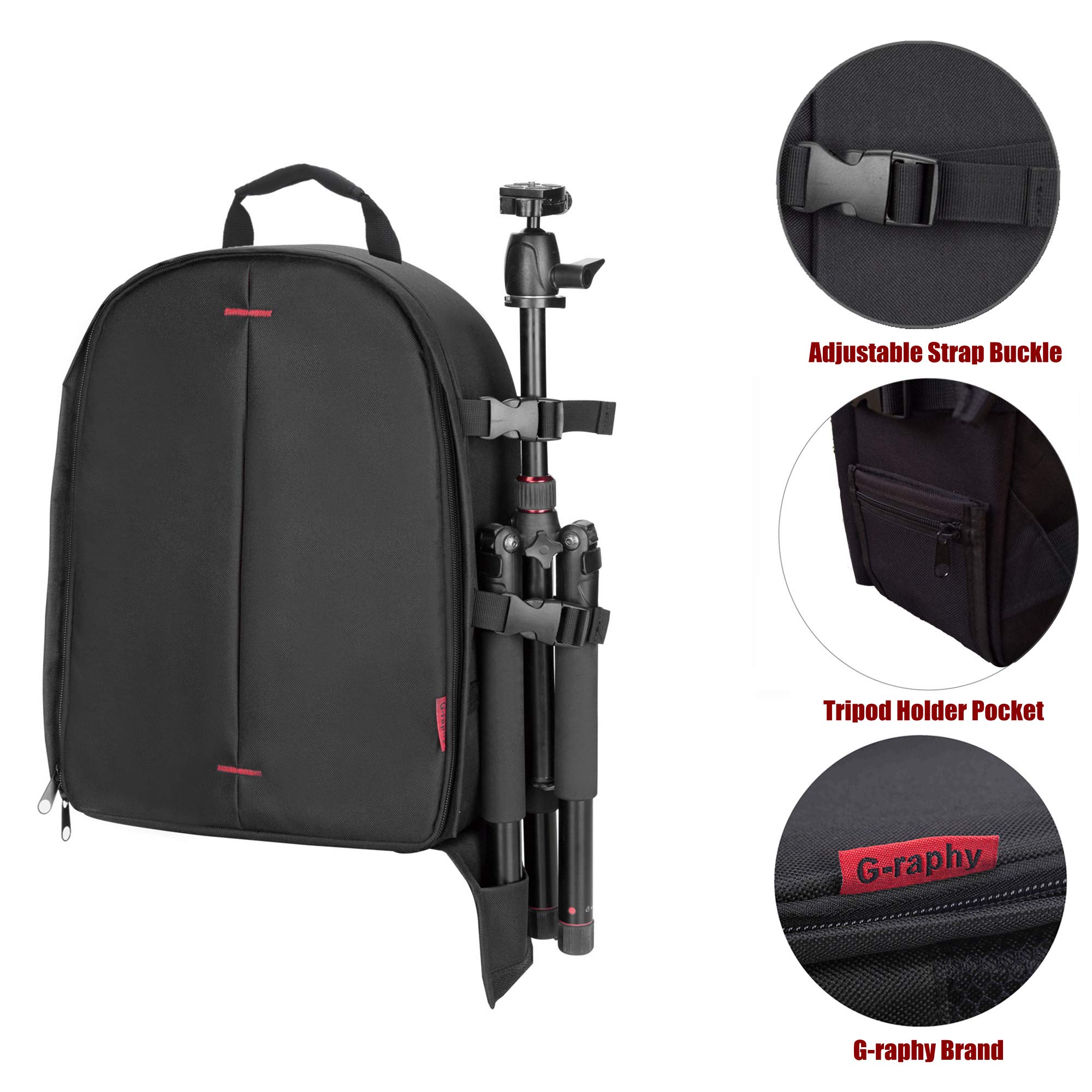 G-raphy DSLR Camera Backpack - Waterproof Photography Bag with Tripod Holder & Rain Cover for DSLR/SLR Cameras, Lenses, Flashes - Perfect for Travel, Hiking & Outdoor Photography (Men & Women)