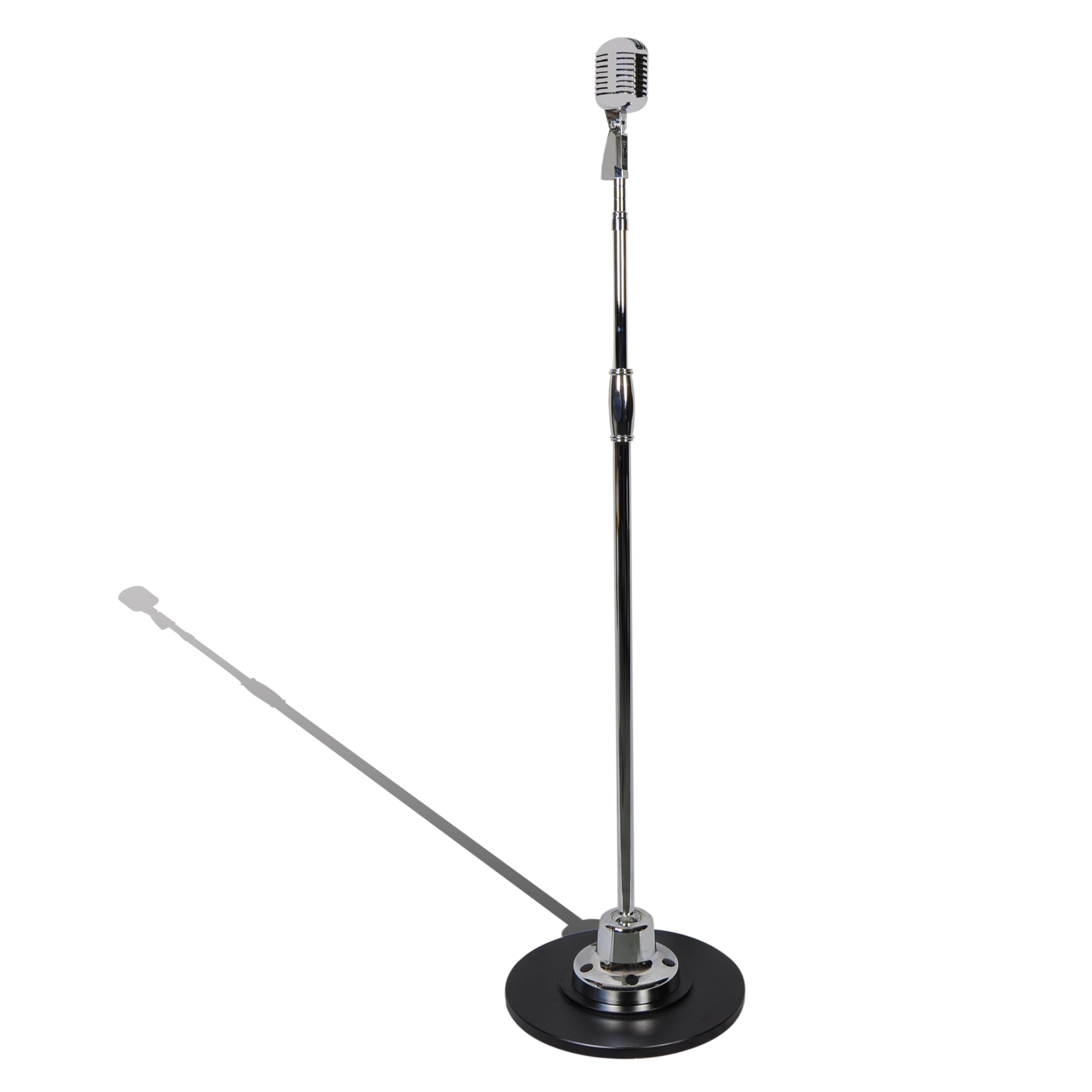 Pyle Retro Microphone - Classic Vintage Style Dynamic Vocal Mic with Unidirectional Audio, Adjustable Stand & XLR Cable (Silver Finish) - Perfect for Home Studios, Podcasting, Karaoke & Live Performances