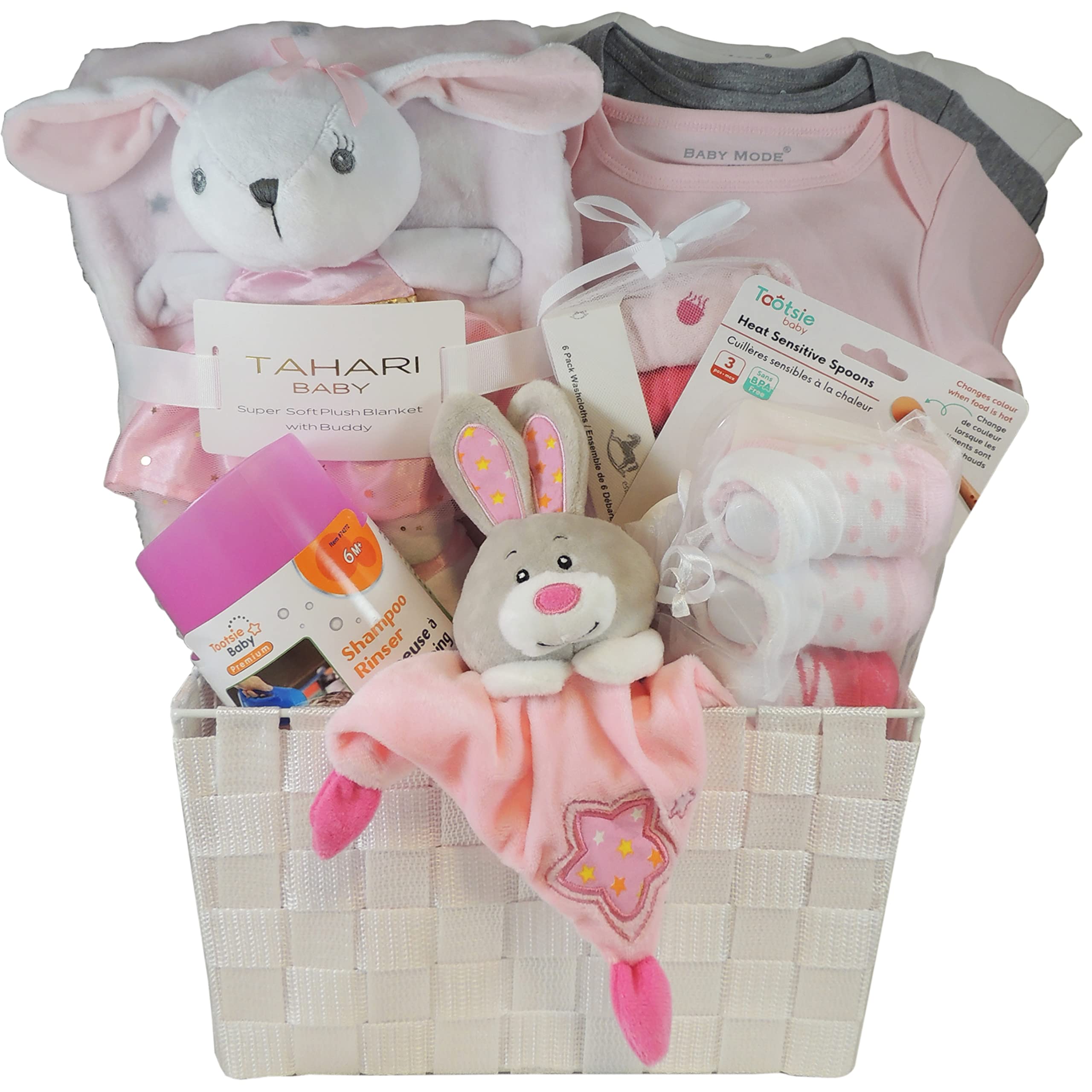 Ornella's Baskets Baby Girl Gift Set - Premium Tahari Blanket, 3 Adorable Onesies & More | Newborn Shower Present, Christening Gift, First Birthday Celebration