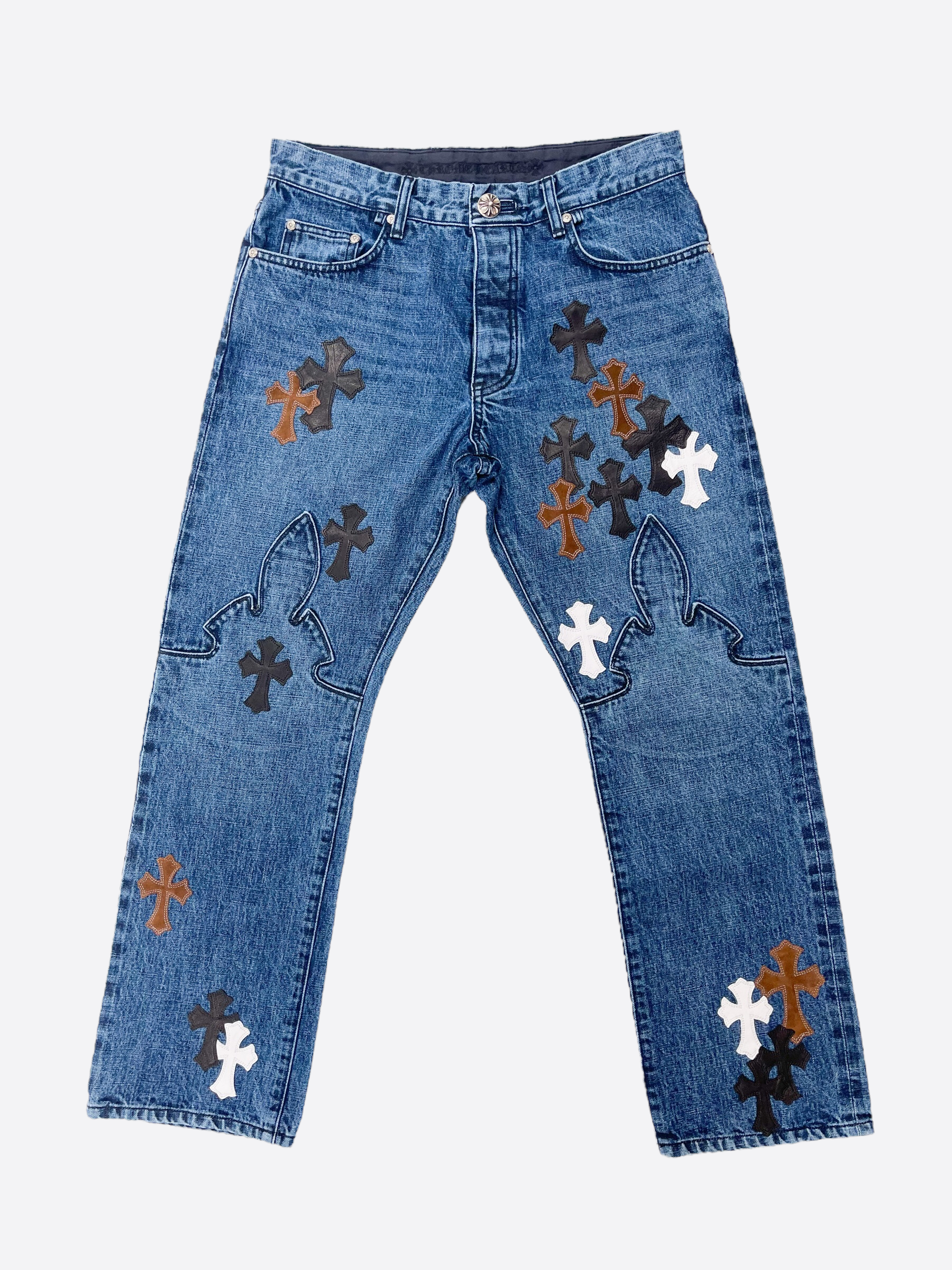 Chrome Hearts Blue Cross Patch Jeans for Men & Women - Gothic Punk Fashion Denim Pants - Perfect for Concerts, Streetwear & Edgy Outfits