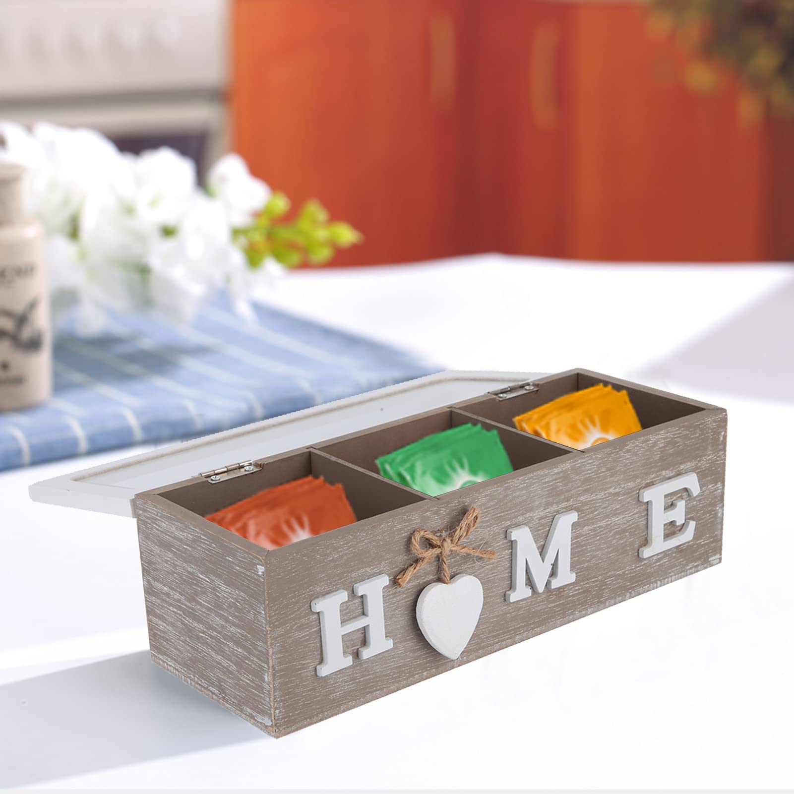 Premium Wooden Tea Box with Lid - Tea Bag Organizer & Storage Chest - Clear Sampler Assortment Box for Loose Leaf & Bagged Teas - Perfect for Kitchen, Pantry, or Gift Giving