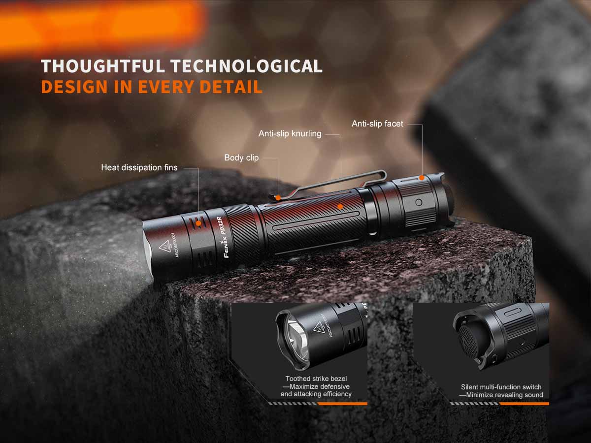 Fenix PD32R Rechargeable Flashlight - 1000 Lumens, USB-C Charging, Compact & Powerful LED Flashlight for Camping, Hiking, Emergency, and Outdoor Adventures