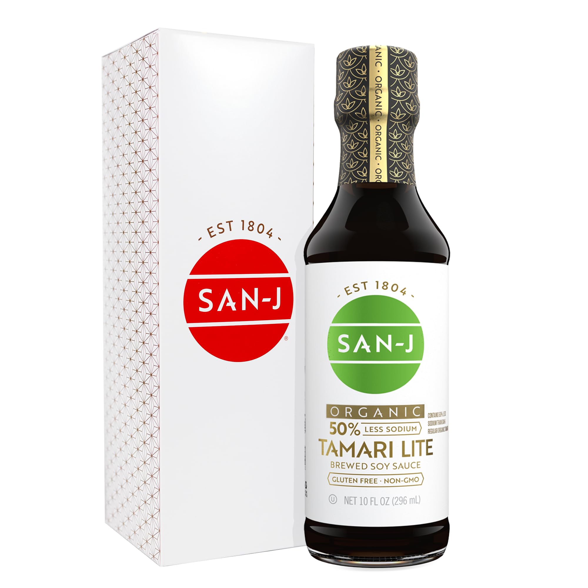 Organic Gluten-Free Tamari Soy Sauce by San-J - Low Sodium (50% Less) - 100% Whole Soy - Specially Brewed - 10 oz Bottle - Perfect for Asian Cuisine, Stir-Fry & Sushi Dipping