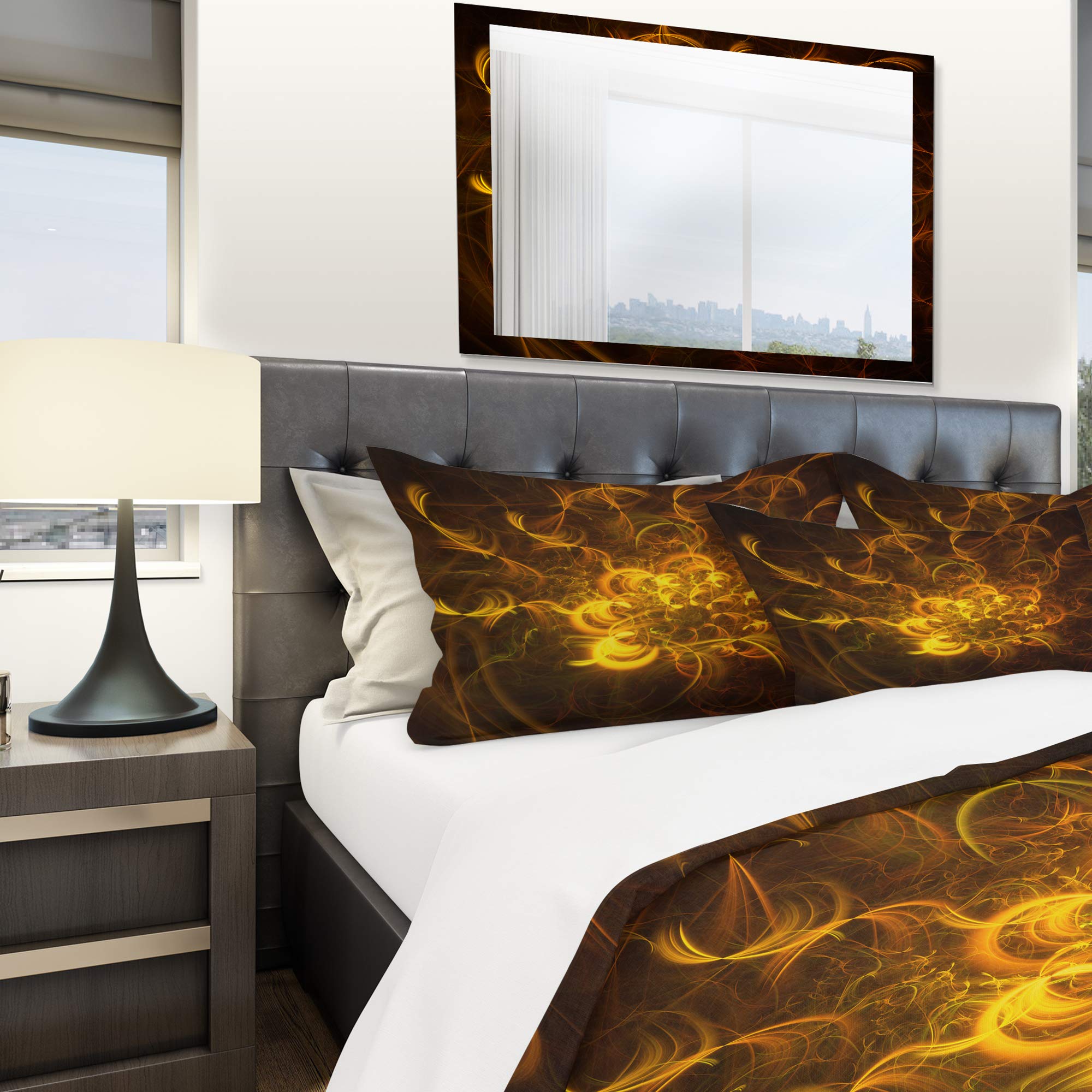 Golden Fractal Flower Duvet Cover Set - Twin Size Yellow Floral Bedding 3-Piece All Season Coastal & Nautical Design | Perfect for Beach House, Guest Room & Boho Chic Bedroom Decor
