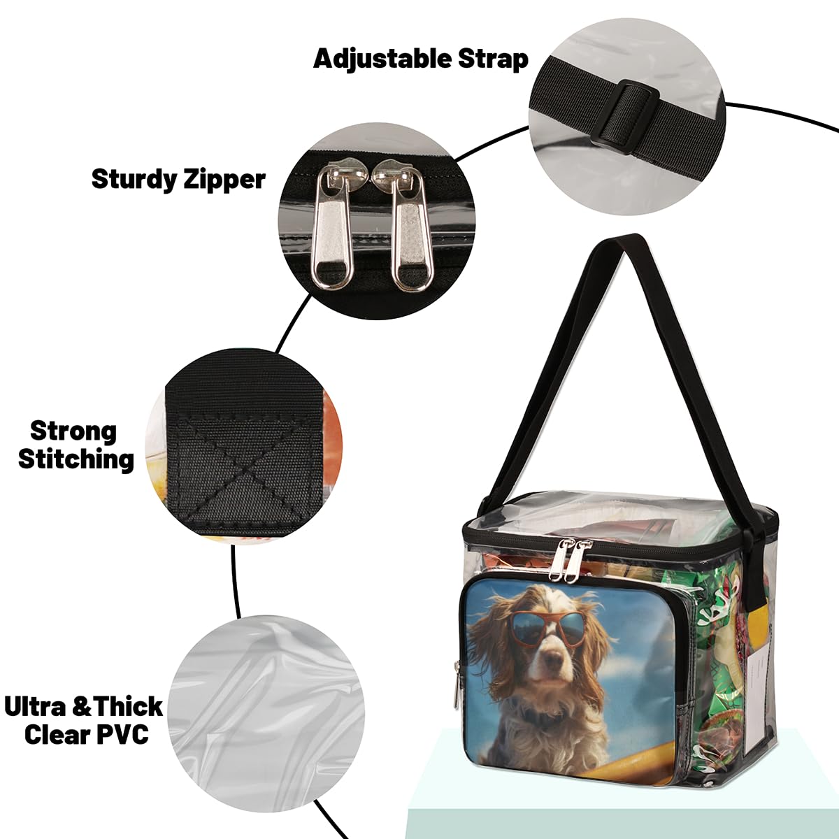 GzLeyigou Clear Dog Surfboard Tote Bag with Handles - Transparent Crossbody Shoulder Bag for Pets, Perfect for Beach, Surfing, Outdoor Travel, Picnic, Concerts & Sports Events | Stadium Approved Pet Carrier & Lunch Bag