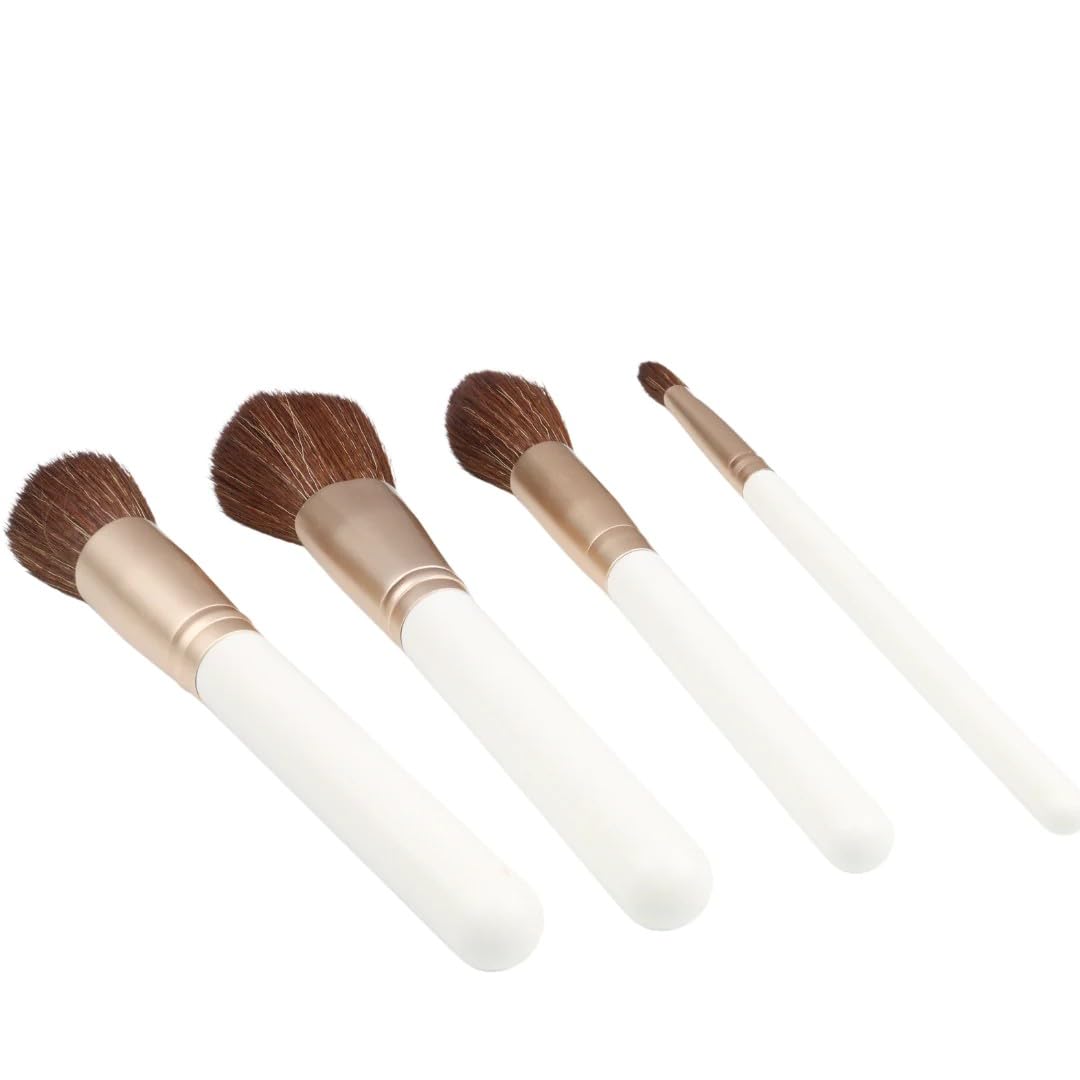 FOLELLO 4-Piece Professional Makeup Brush Set - Blending, Powder, Eyeshadow & Foundation Brushes - Compact & Travel Friendly Makeup Kit for Daily Use, Travel & On-The-Go Touch Ups