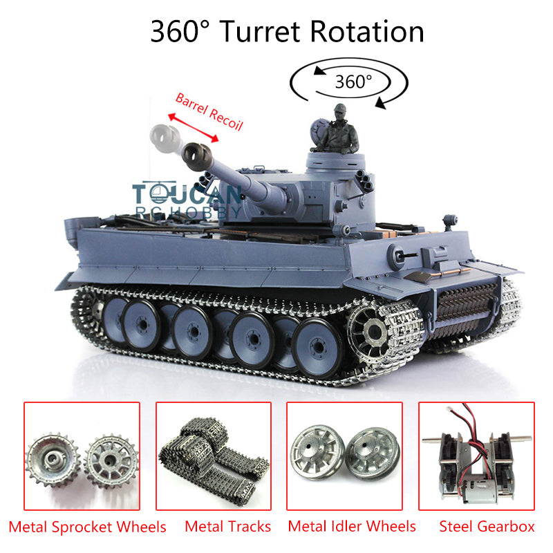Henglong 1/16 7.0 Upgraded German Tiger I RC Tank - 360° Rotating Turret, Barrel Recoil, Metal Tracks | Remote Control Military Vehicle for Collectors & Battle Simulation