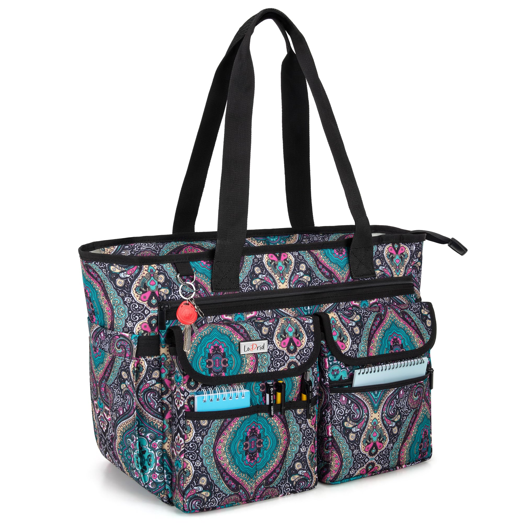 LoDrid Teacher Tote Bag with Bottom Pad & Separate Laptop Compartment (Fits 15.6 Inch) - Stylish Women's Work Bag for Teachers, Professionals & Commuters - Perfect for School, Office & Travel