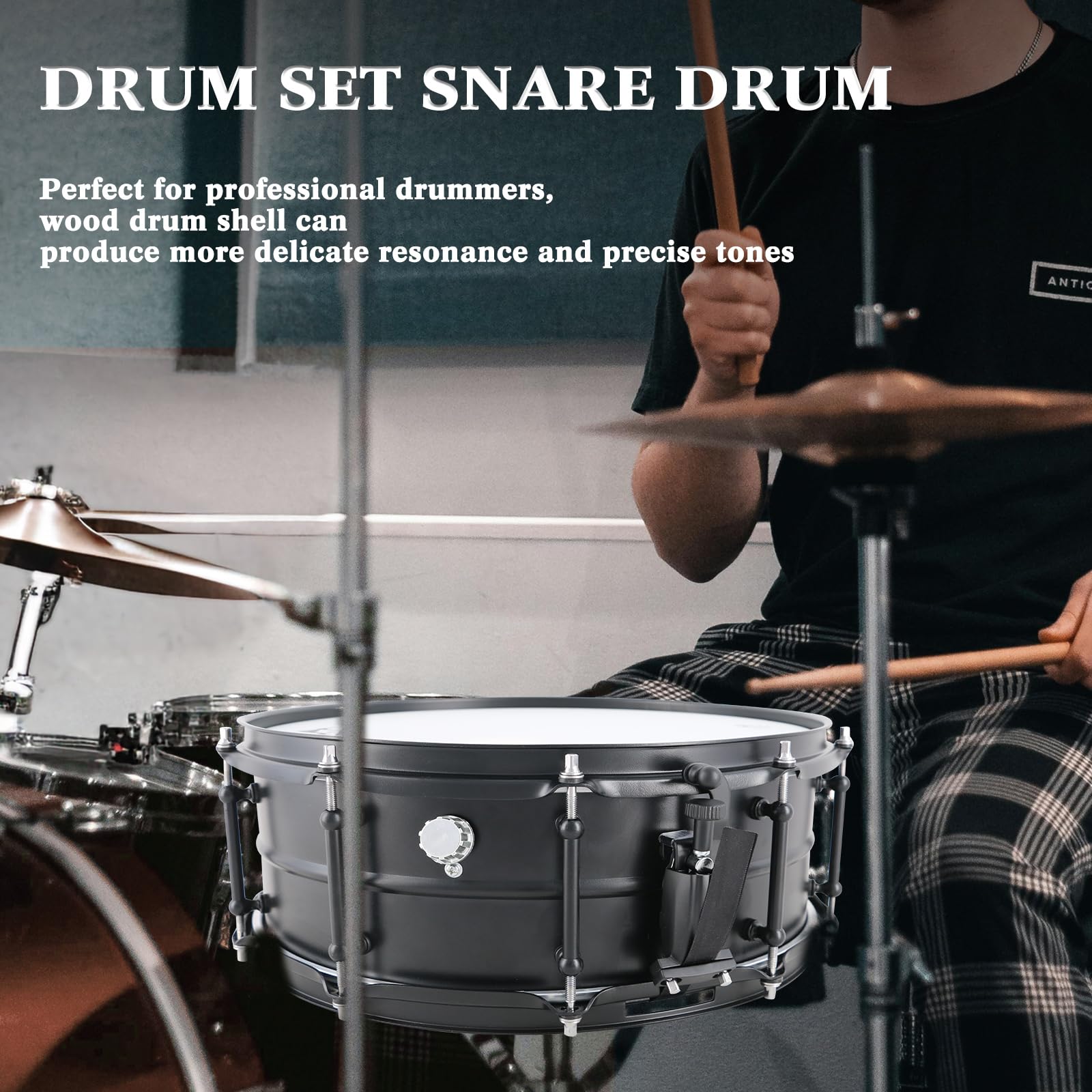 EASTROCK 14x5.5 Inch Professional Snare Drum - Black Matte Finish for Drummers & Advanced Drum Sets | Perfect for Live Performances, Studio Recording & Practice Sessions