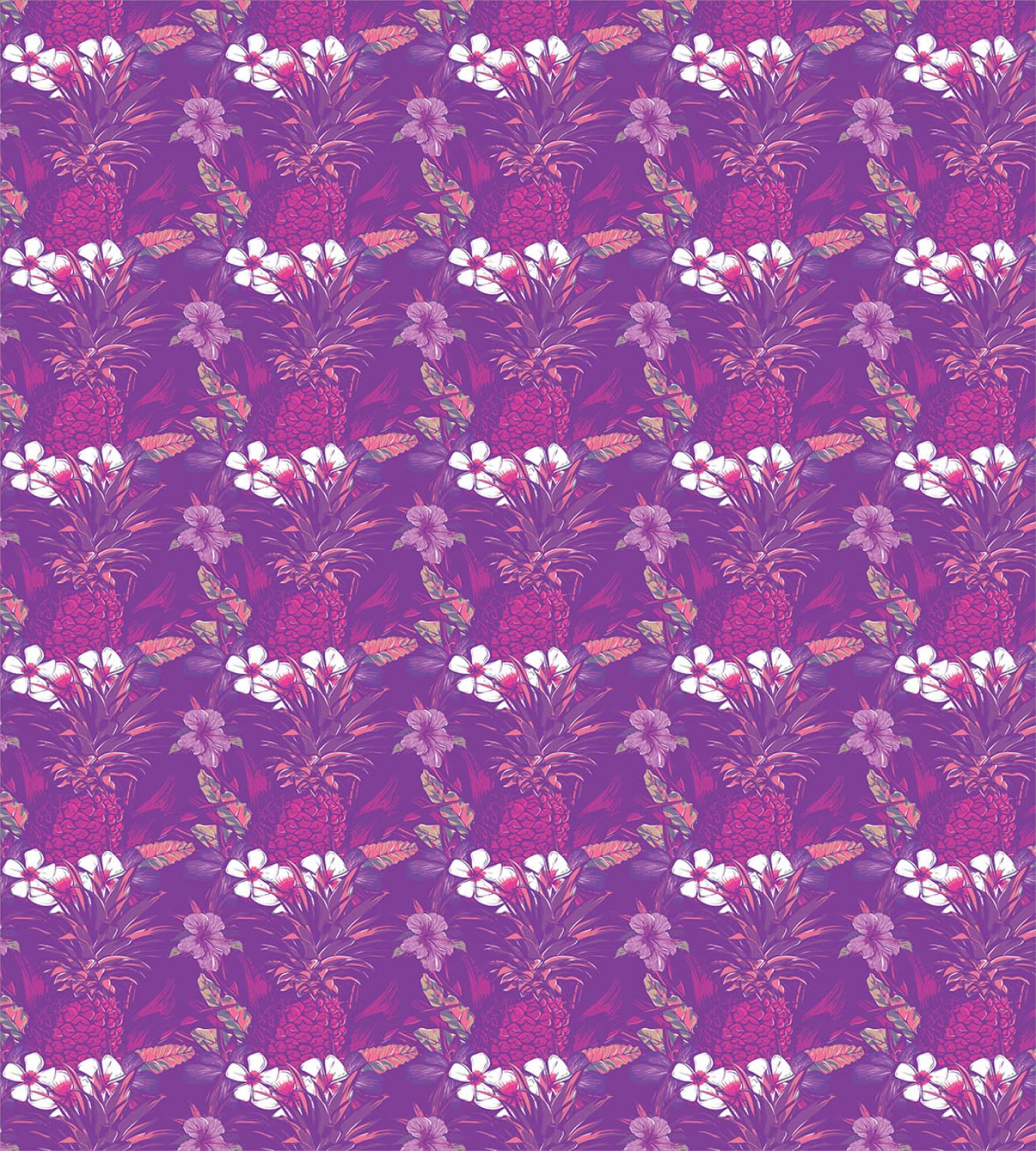 Ambesonne Garden Art Duvet Cover Set - Exotic Tropical Flowers & Leaves Wedding Theme Bedding, 2-Pack King Size in Violet Magenta - Includes 2 Duvet Covers & 4 Pillowcases - Perfect for Summer Bedroom Decor, Guest Rooms, and Tropical Themed Weddings
