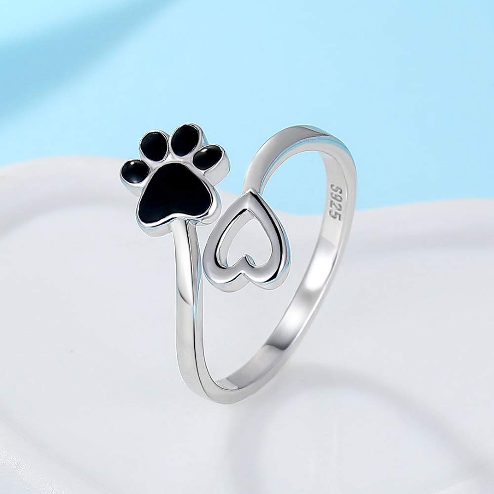 925 Sterling Silver Adjustable Paw & Rose Flower Ring for Women - Elegant Spoon Ring, Promise Ring, Mother's Day Birthday Christmas Jewelry Gift - Perfect for Parties, Weddings, Date Nights & Everyday Wear