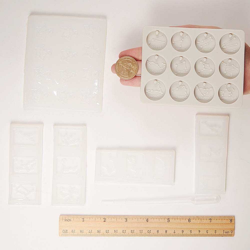 SunnyClue DIY 12 Constellations Resin Molds Set - Epoxy Disc Pendant & Rectangle Silicone Molds Kit with 18.7